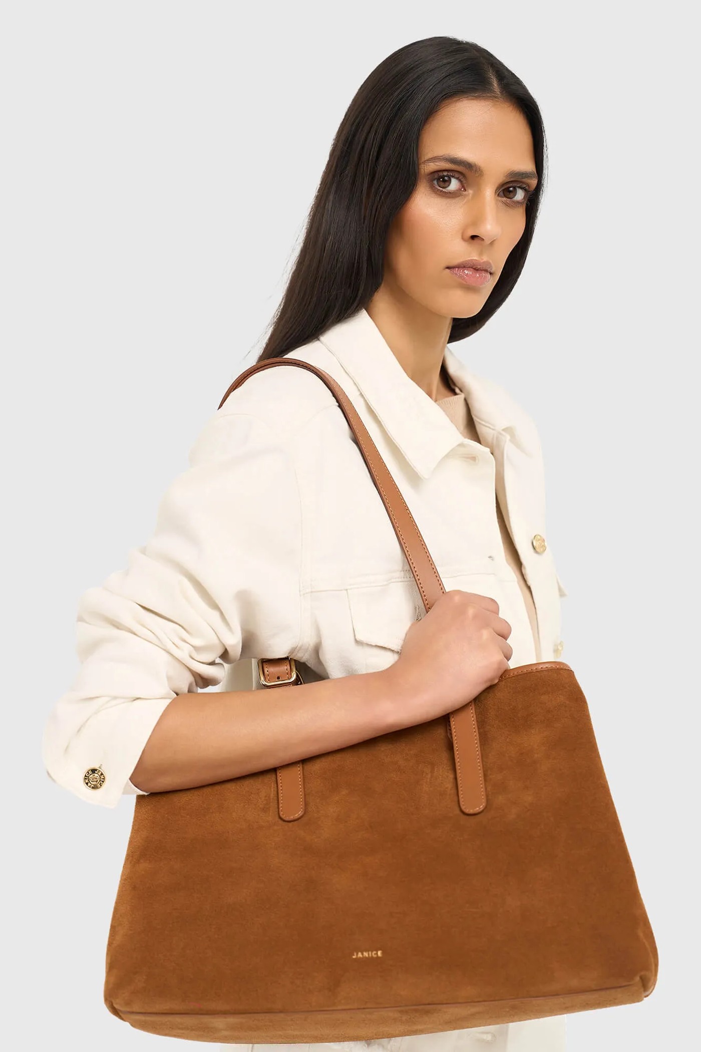 Suede Leren Dames Handtas Shopper Harper Camel