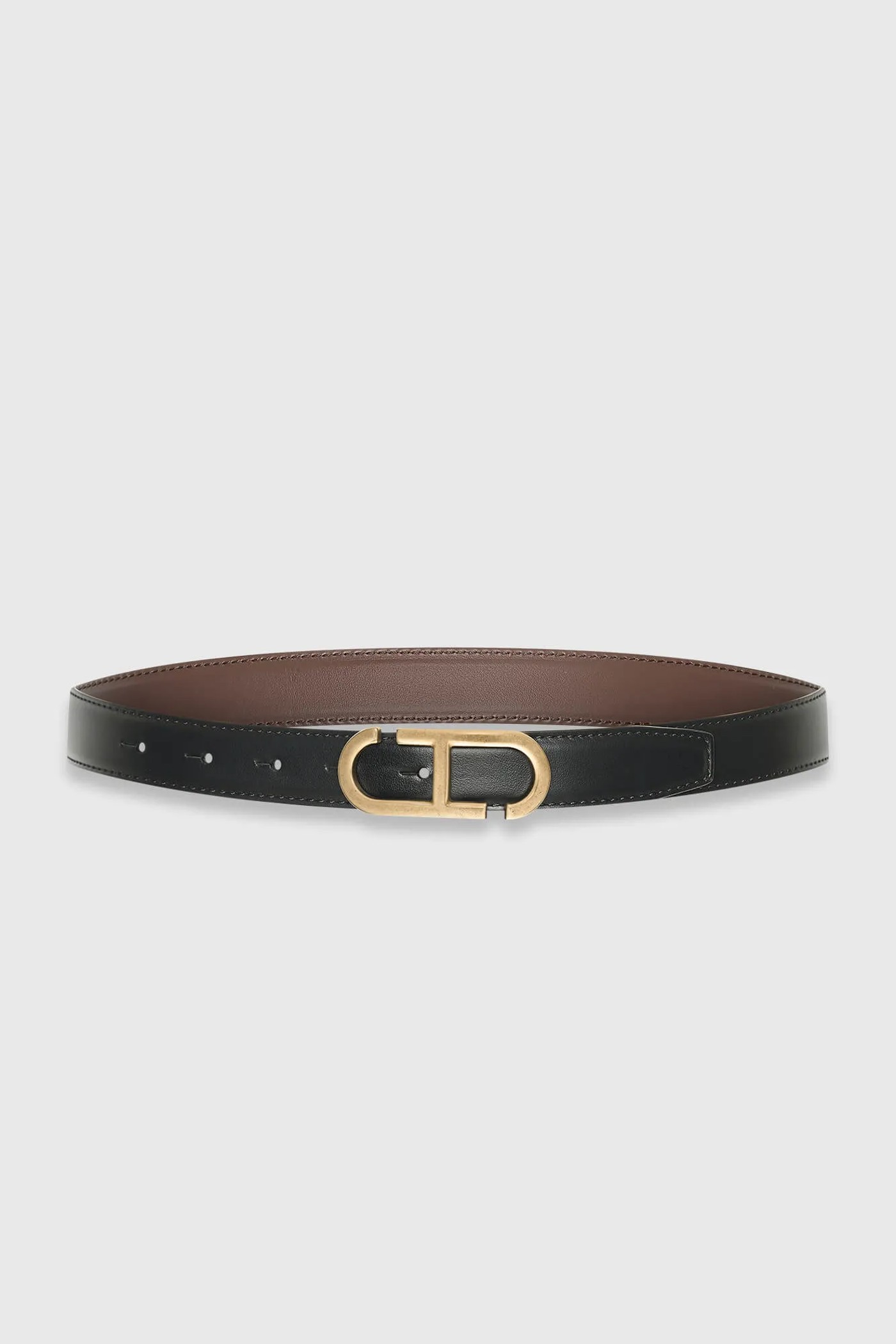 Leren Dames Riem Reversible Zwart Bruin Brass Trophy Buckle