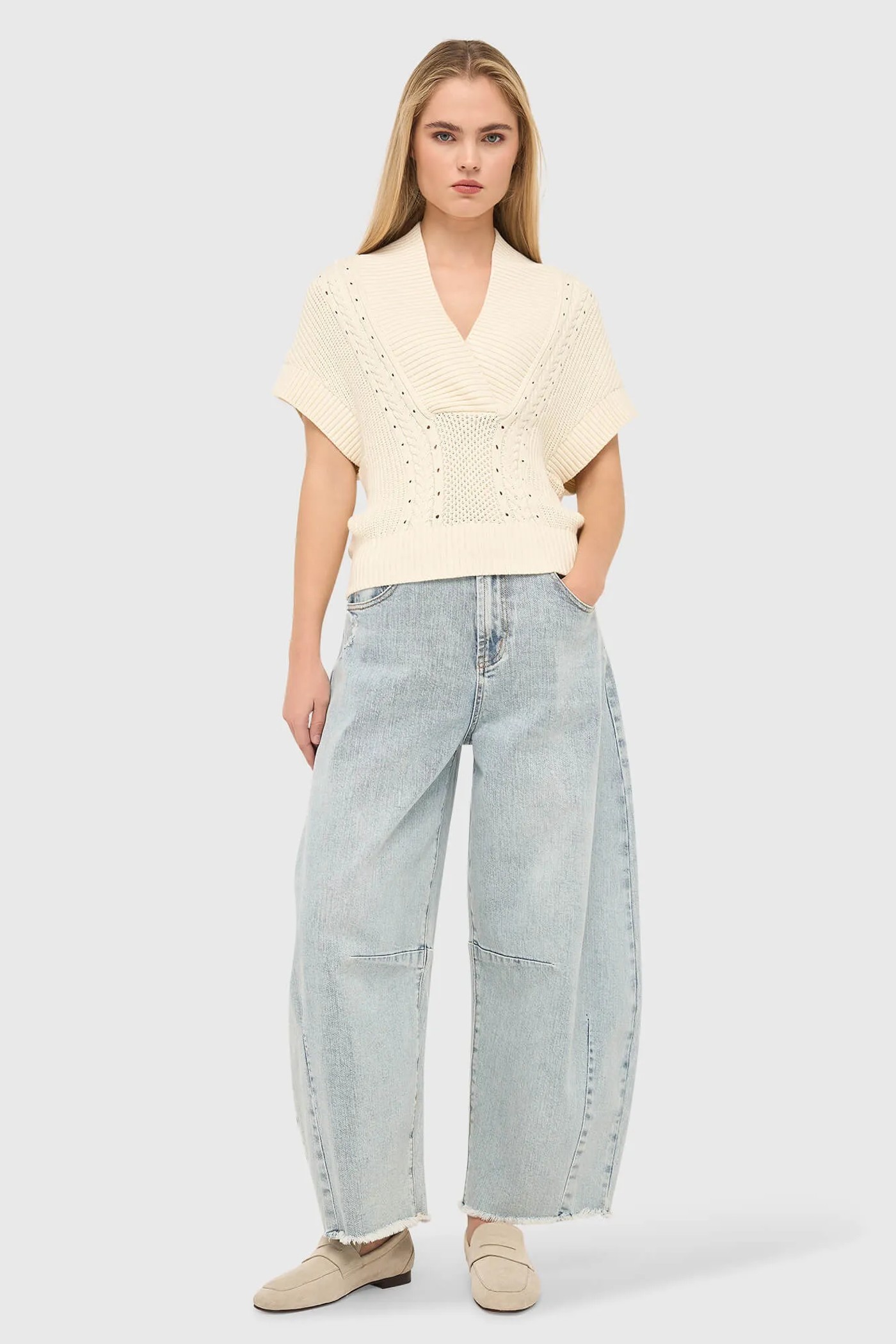 Katoenen Spencer Vest Kabel Dames Viggo Off White