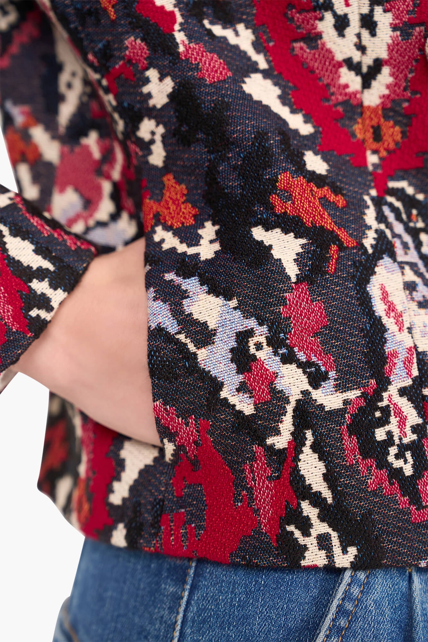Blazer Dames Kort Stan Jacquard Rood
