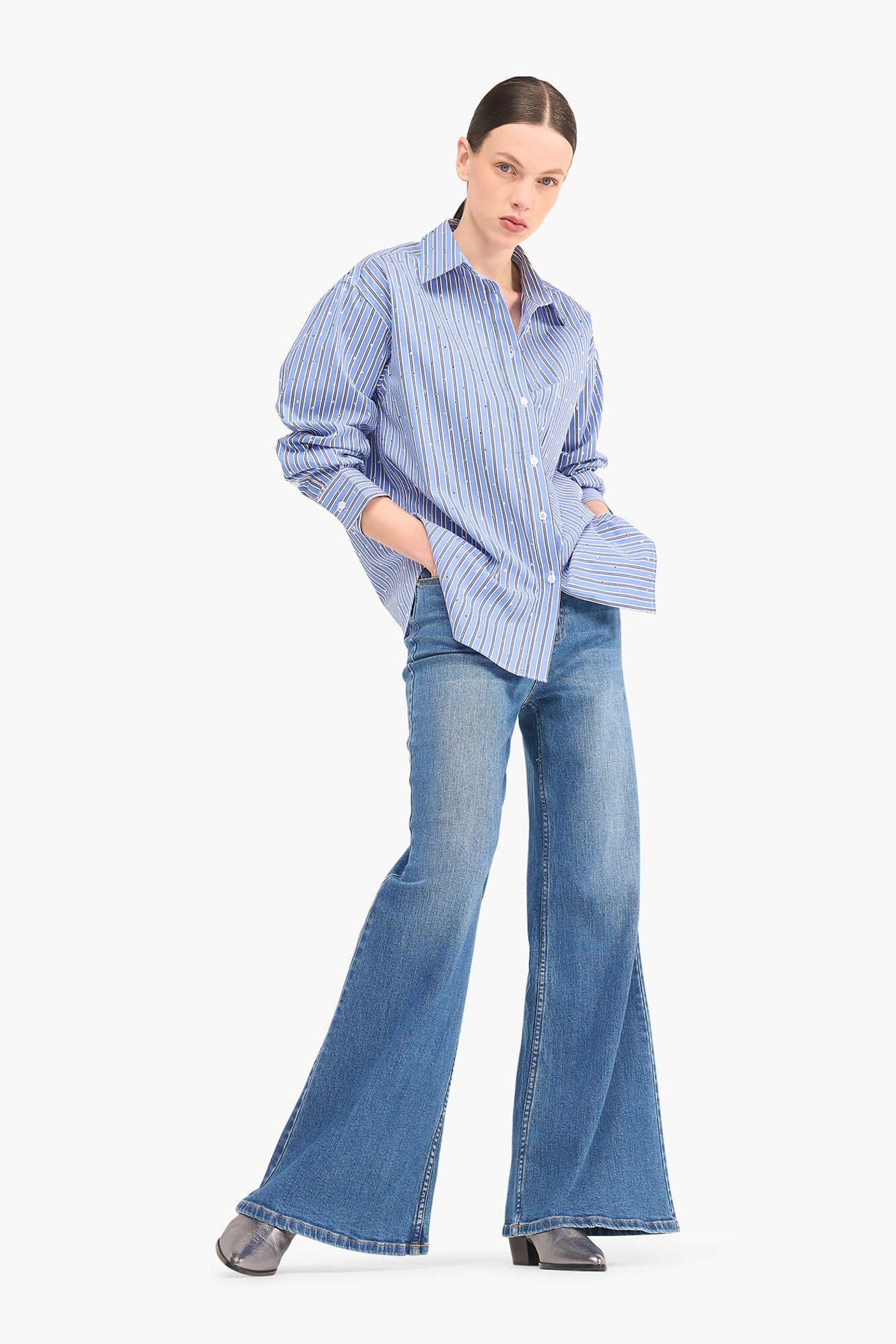 KYGO BLOUSE STEENTJES BLAUW STREEP