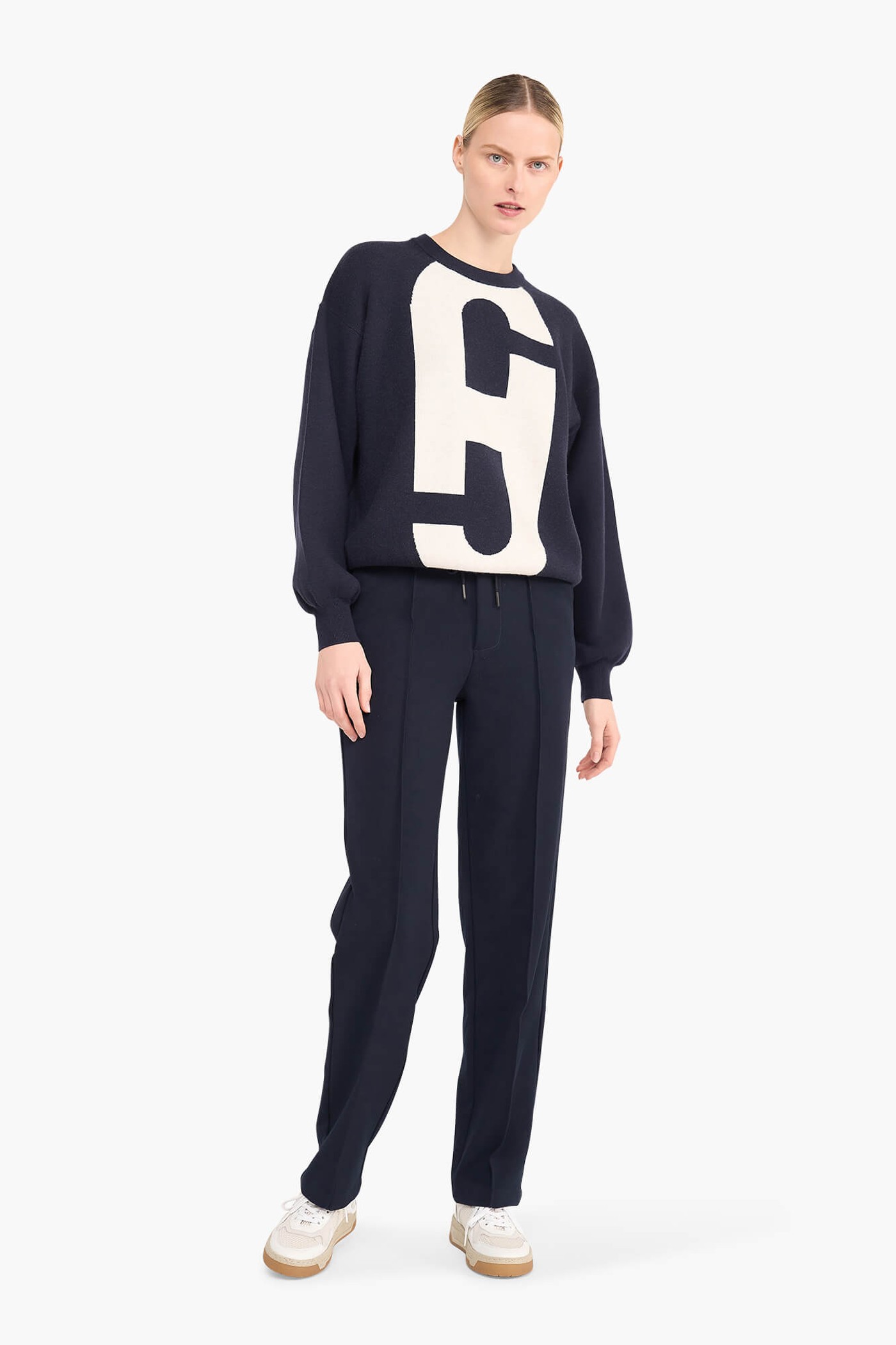 Sweater Dames Gebreid Viscose Logo Andy Blauw