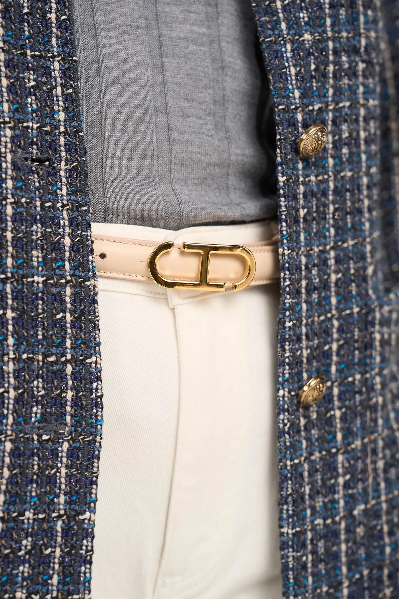 Leren Riem Dames Trophy Creme Gouden Buckle
