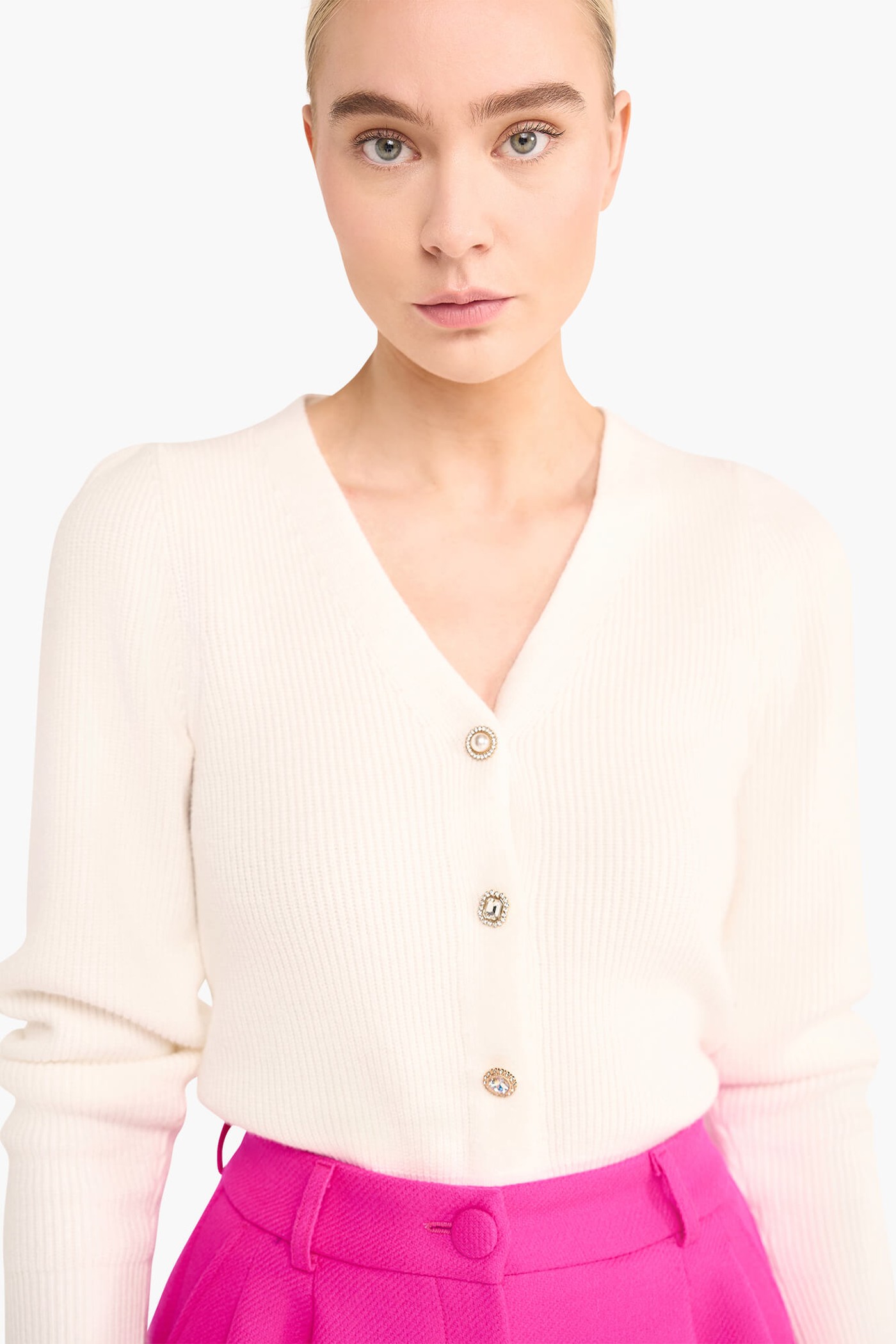 Vest Dames Gebreid Knoopjes Vic Off White