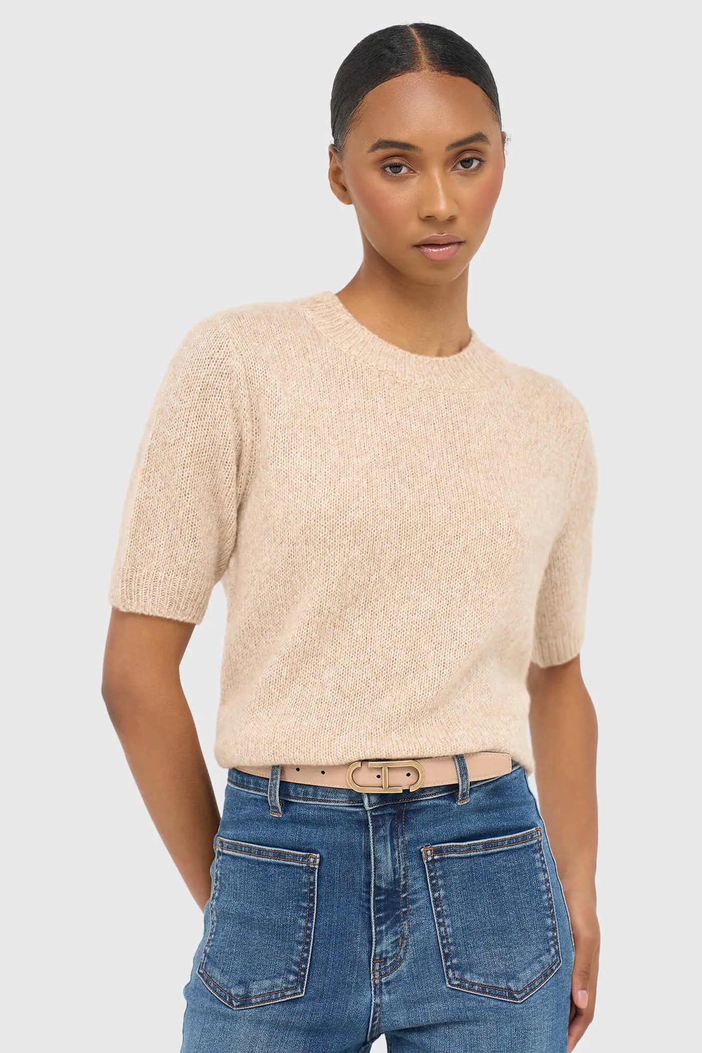 Cashmere Dames Truitje Korte Mouw Beige Eloi