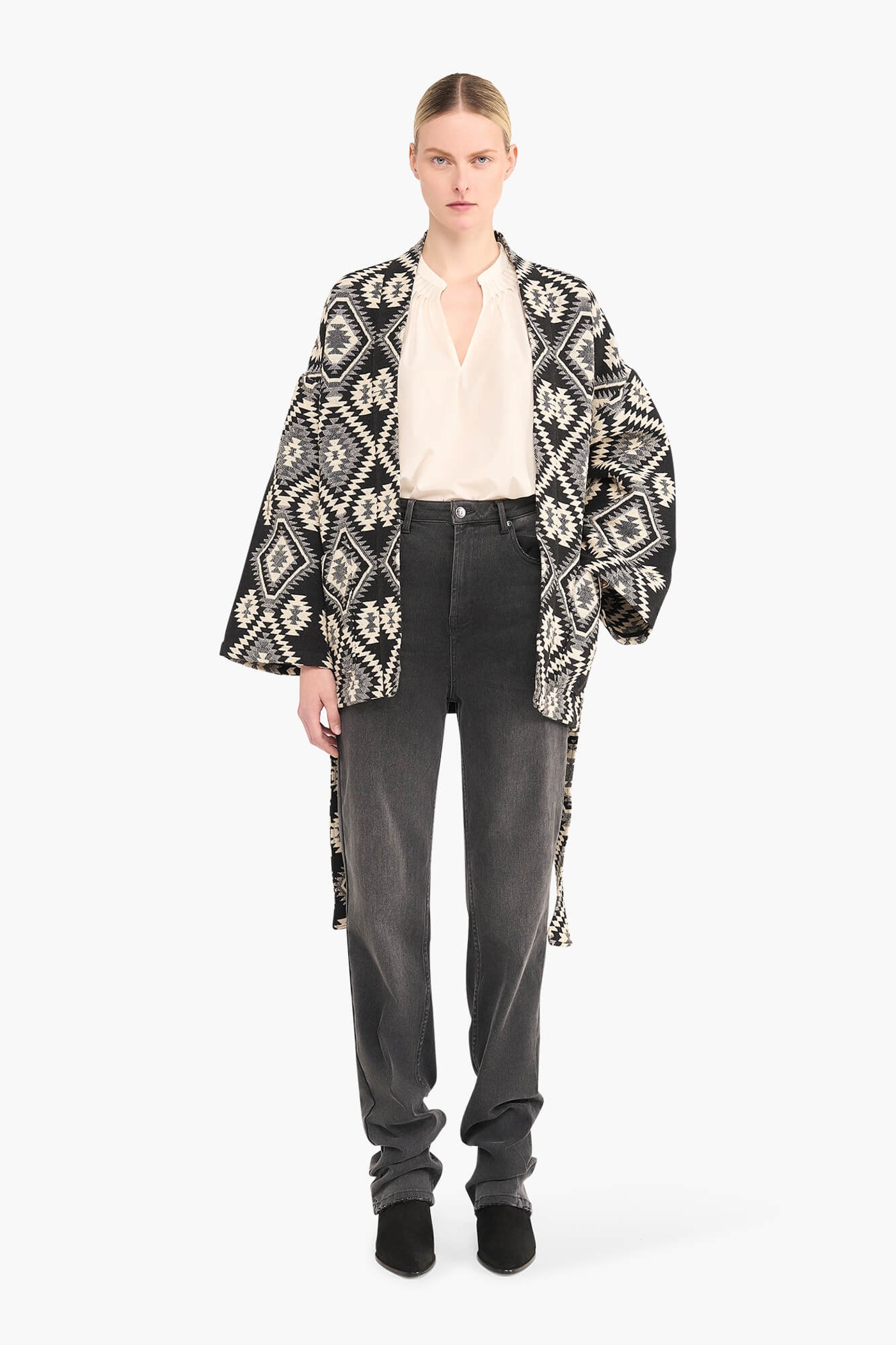 KIMONO DAMES JACQUARD PRESTON AZTEC ZWART