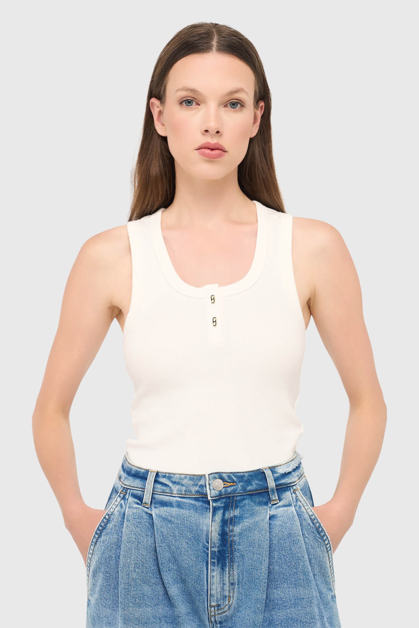 Tanktop Dames Katoen Logo Drukkers Rolf Wit