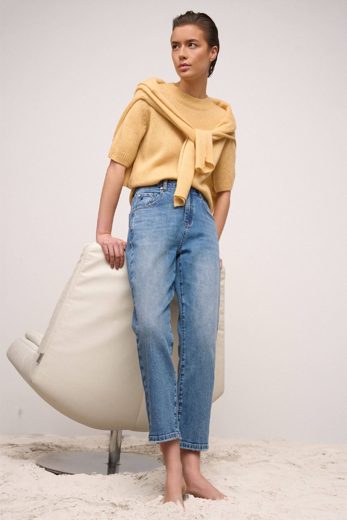 Cashmere Dames Truitje Korte Mouw Geel Eloi
