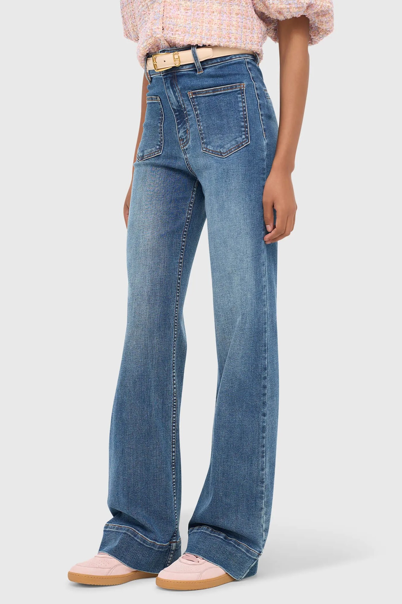 Flared Fit Dames Jeans Stretch Mid Rise Jagger Blauw 932