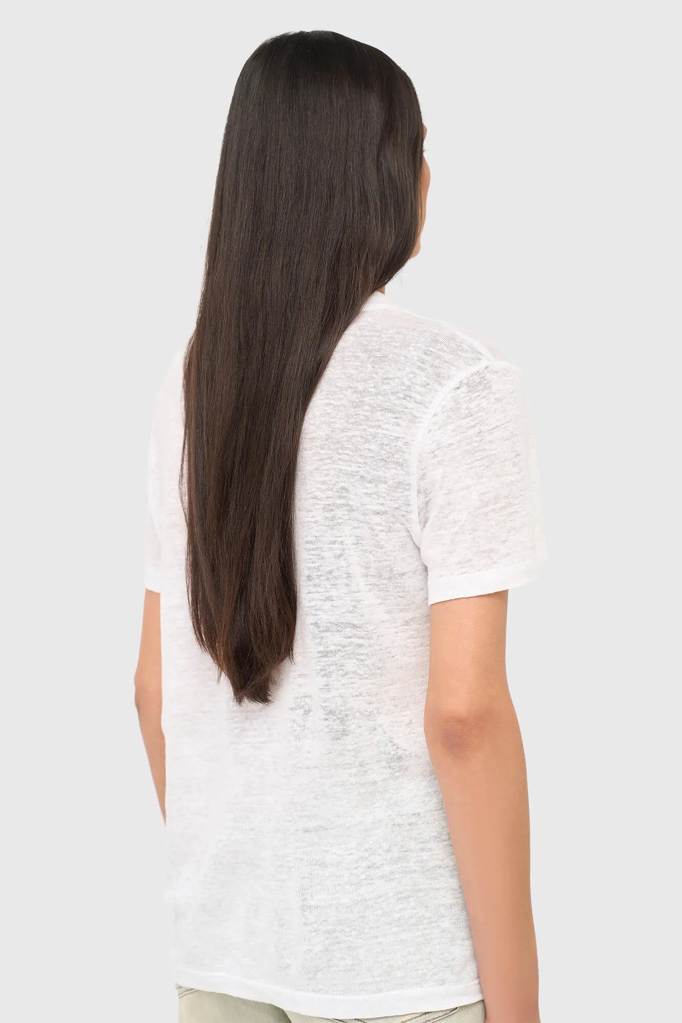 Wit Linnen Dames Shirt Ronde Hals Ron