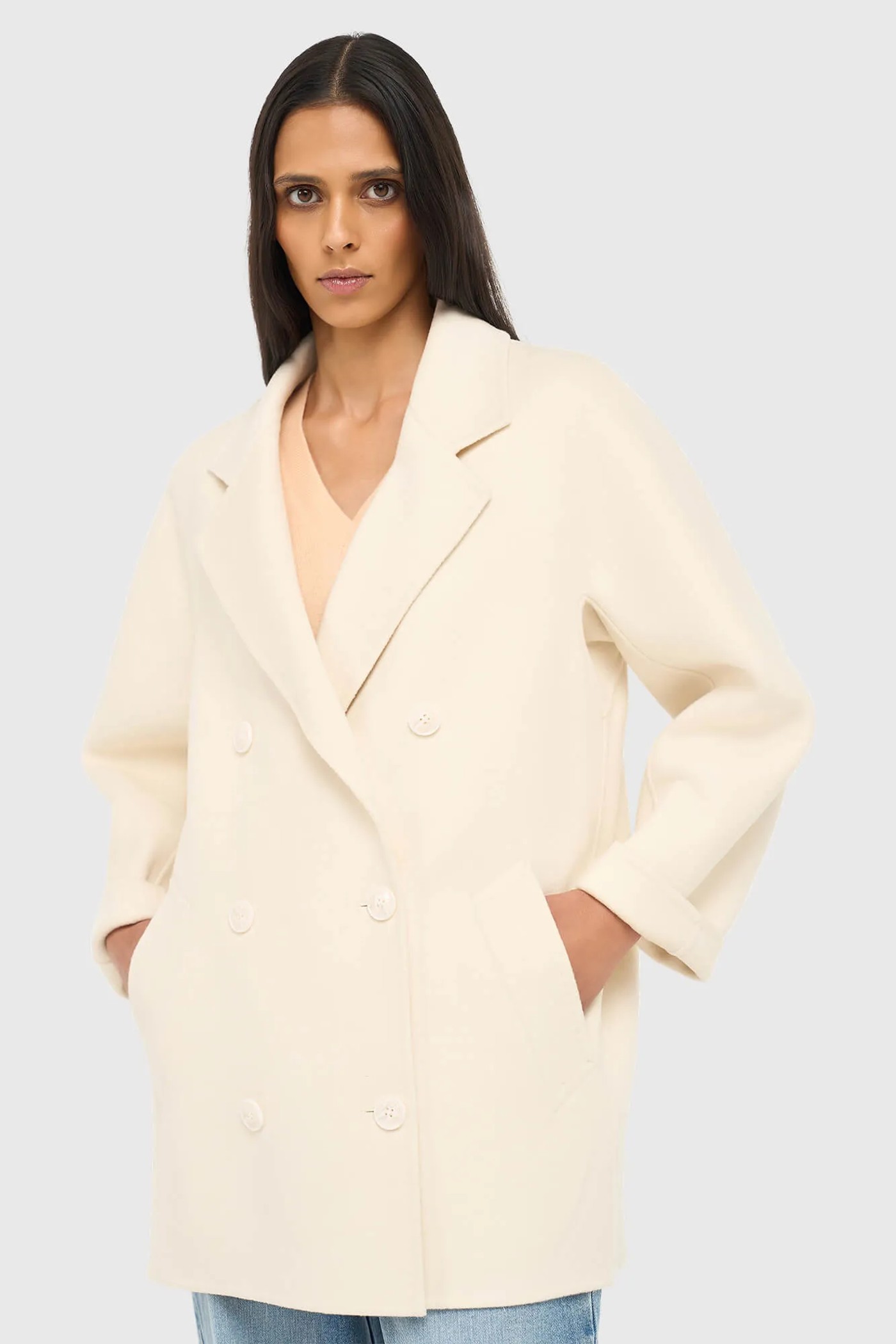 Cashmere Caban Jas Dames Double Face Kennedy Off White
