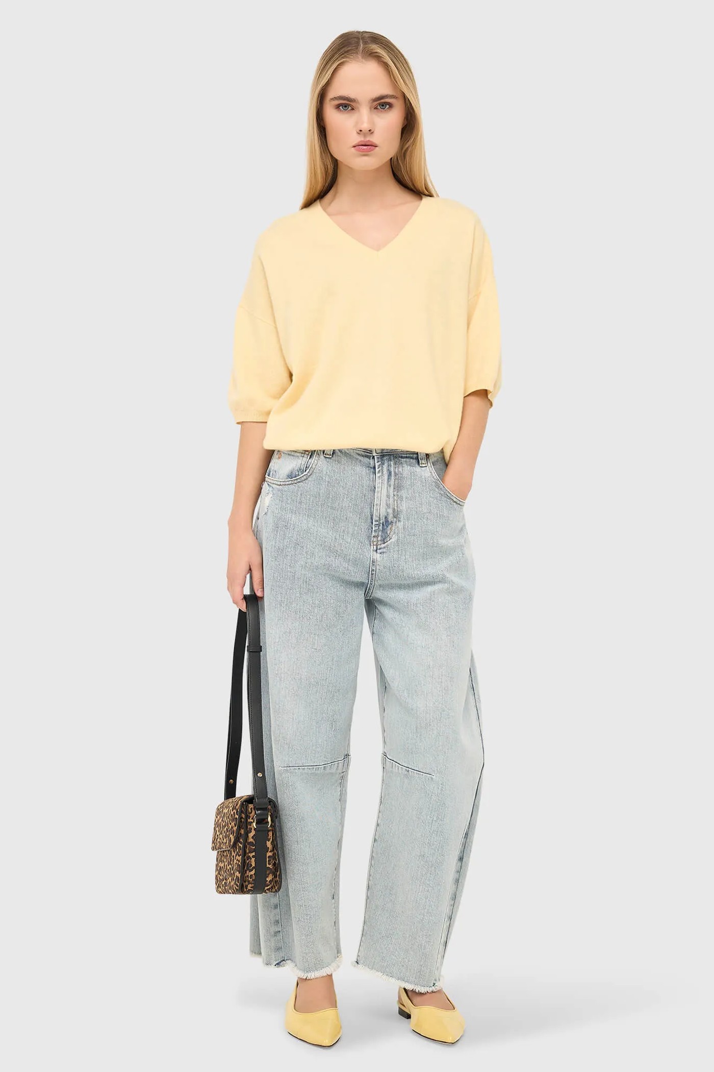 Cashmere Dames Trui V Hals Romeo Geel