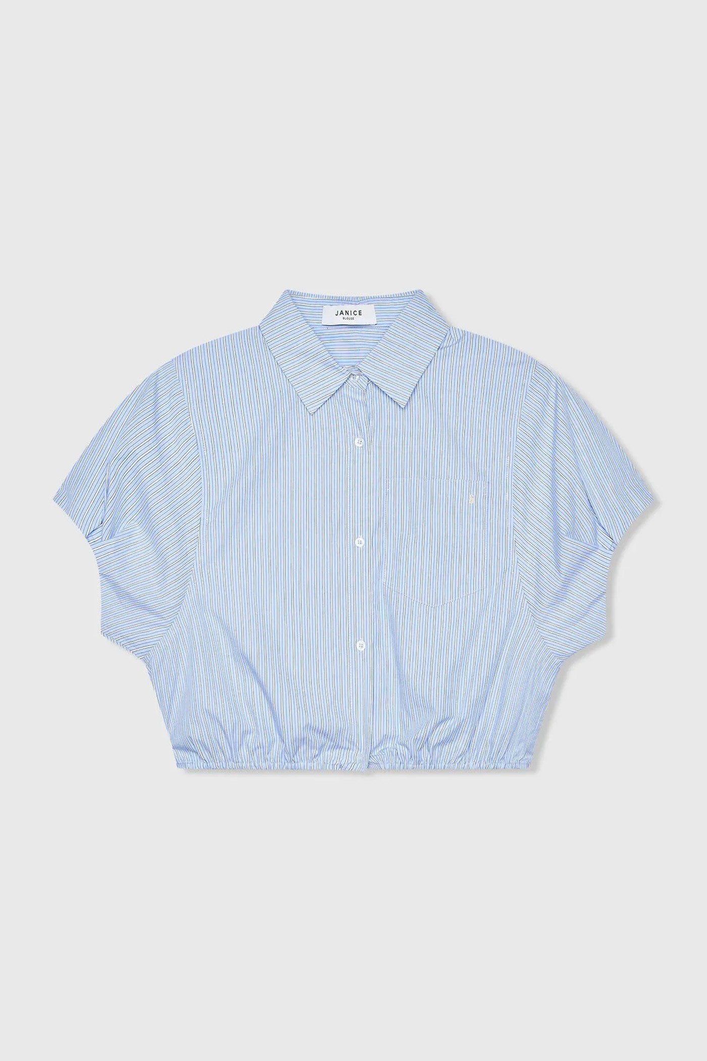 Katoenen Dames Blouse Korte Mouw Gestreept Cross Blauw