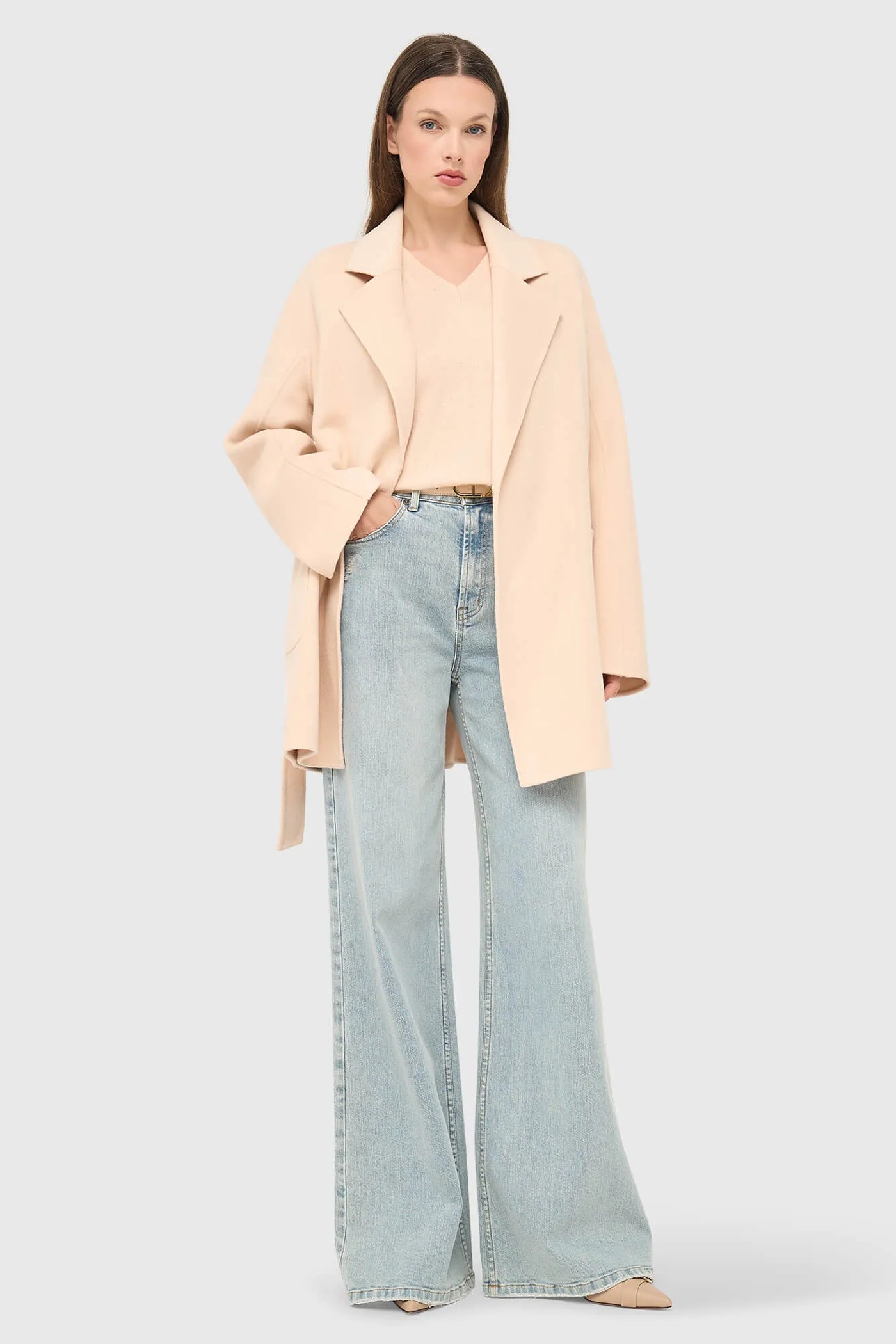 Cashmere Dames Jas Double Face Calvin Peach