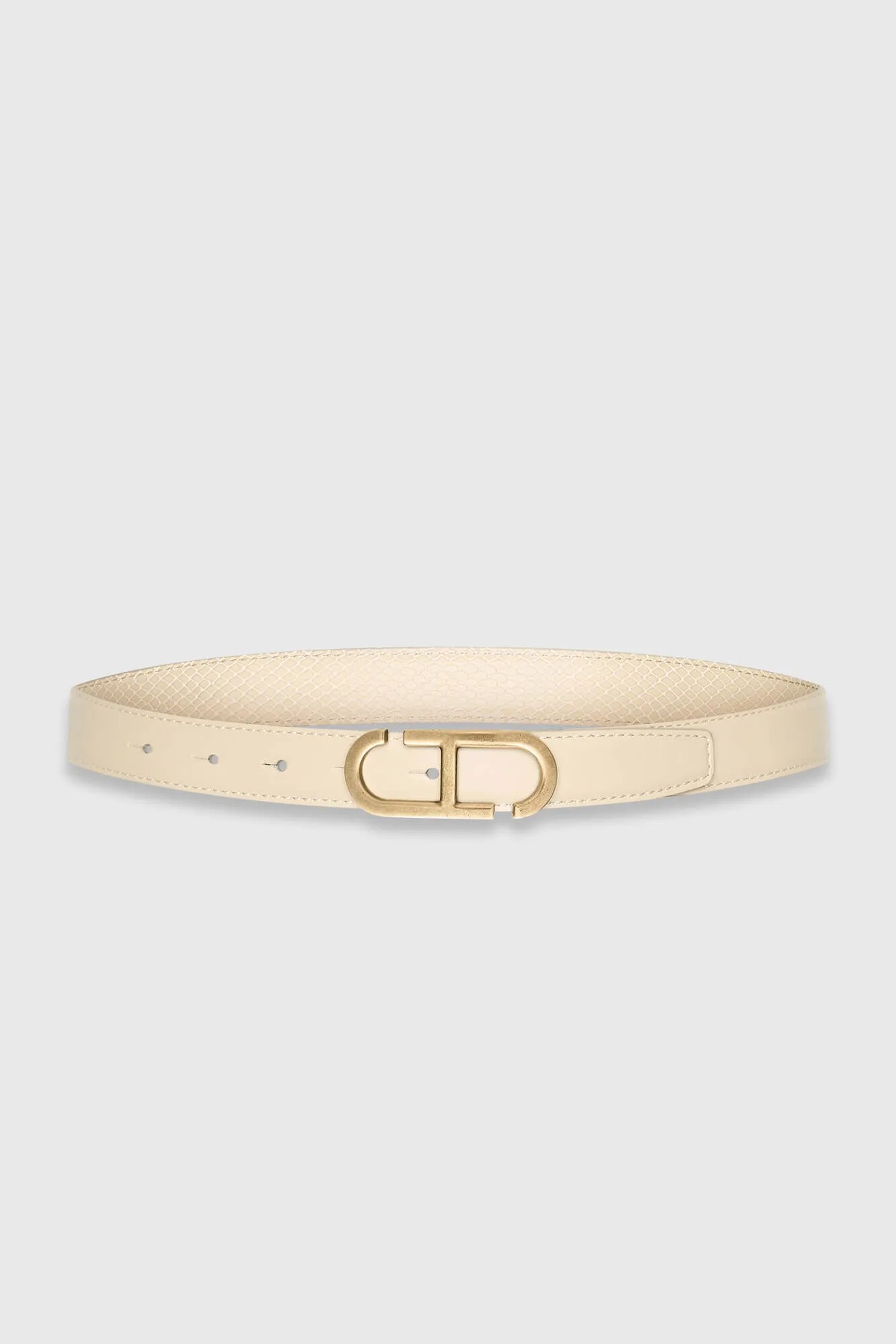 Leren Dames Riem Reversible Off White Creme Brass Trophy Buckle