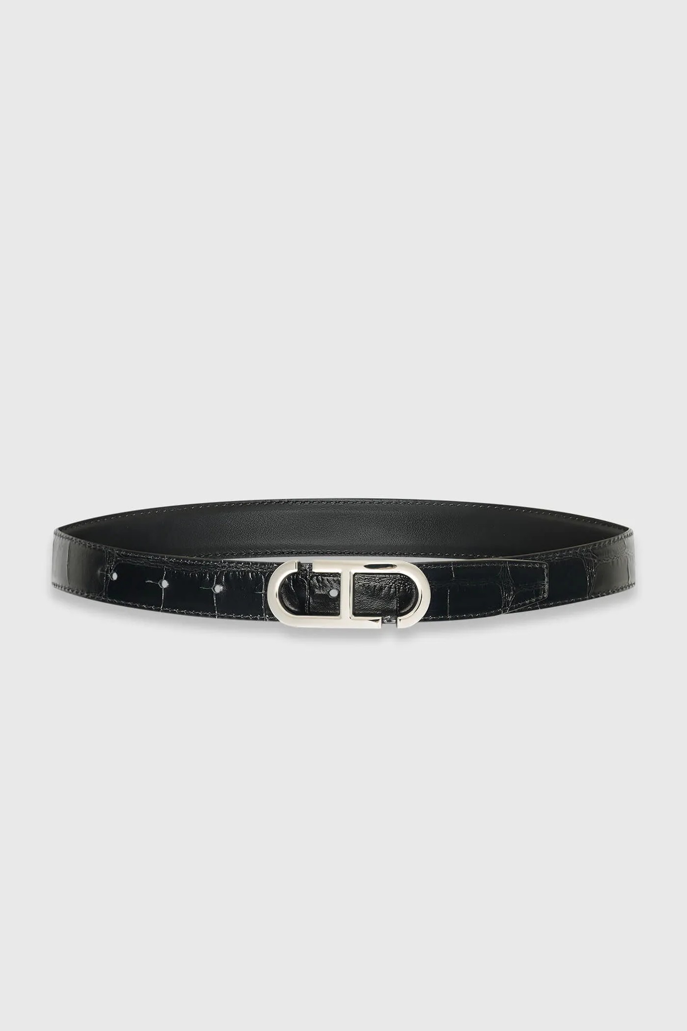 Leren Dames Riem Reversible Zwart Croco Zilver Trophy Buckle