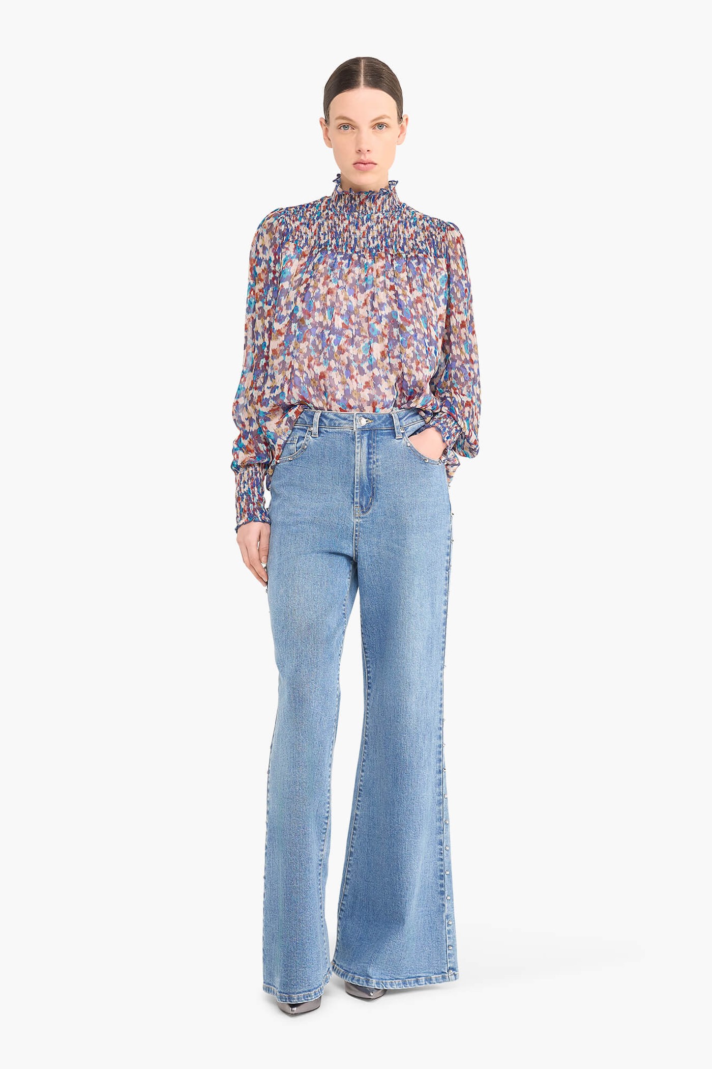 BLOUSE DAMES PRINT SMOG HARDY BLAUW