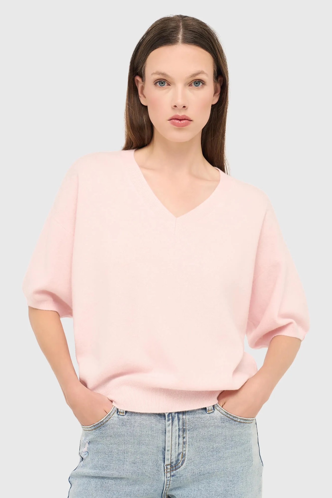 Cashmere Dames Trui V Hals Romeo Roze