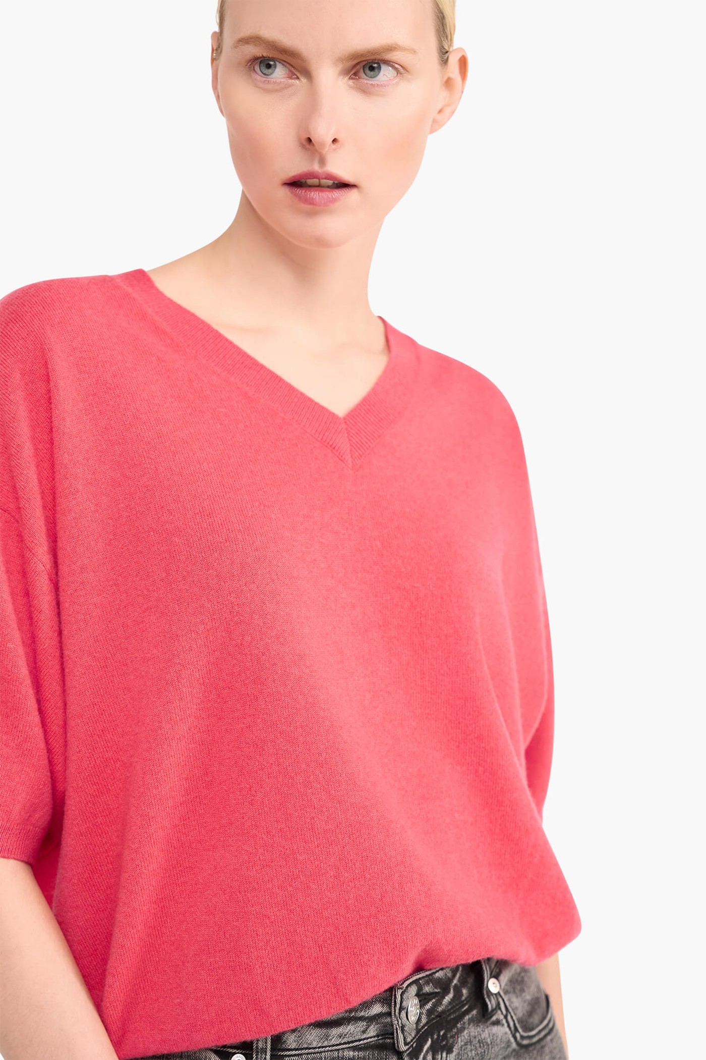 Cashmere Trui Dames Korte Mouw Romeo Coraal