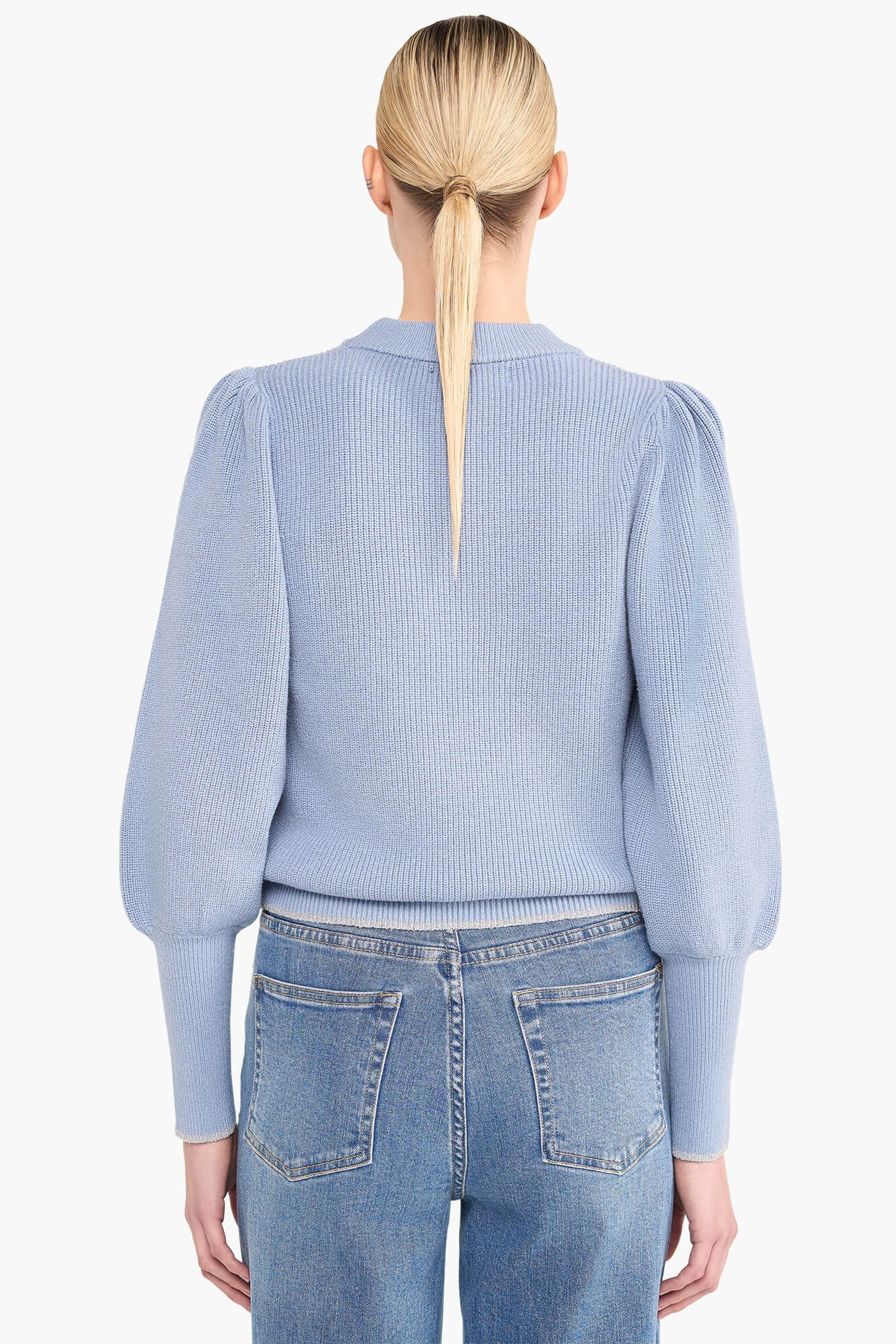 Trui Dames Pof Mouw Viscose Jay Licht Blauw
