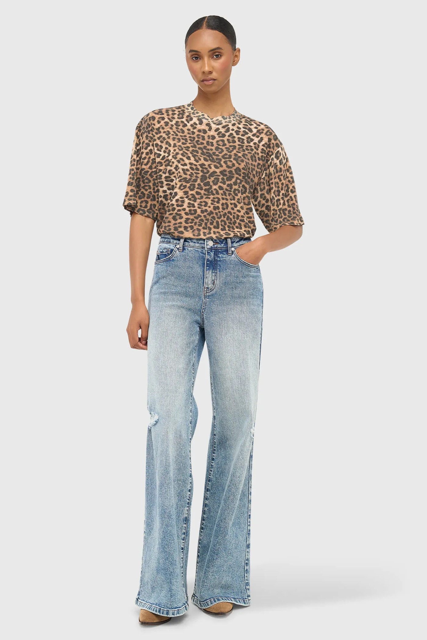 Jeans Dames Wijde Pijp Mid Rise Stretch Cash Blauw 379