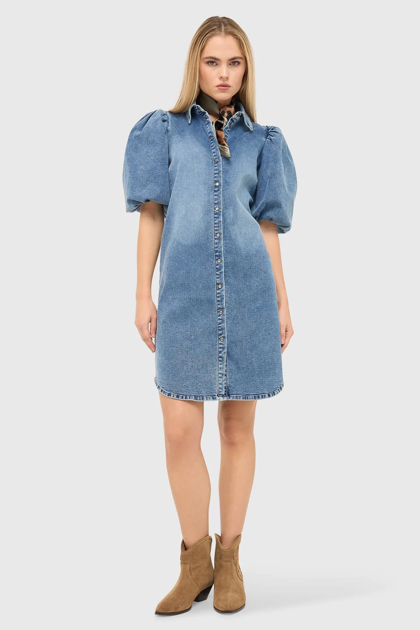 Jeans Jurk Pof Mouwen Steff Blauw 932