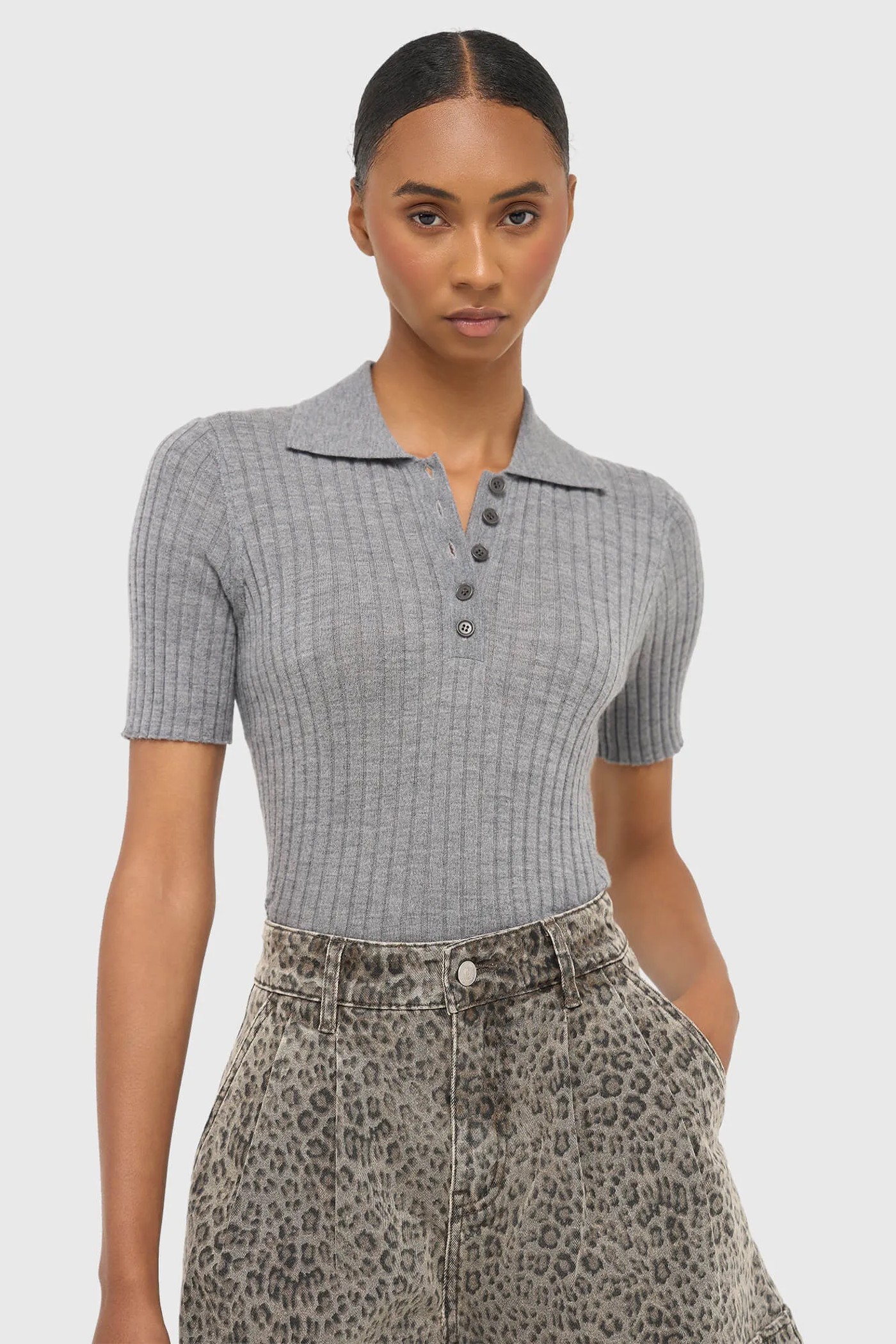 Polo Truitje Gebreid Merino Wol Kian Grijs