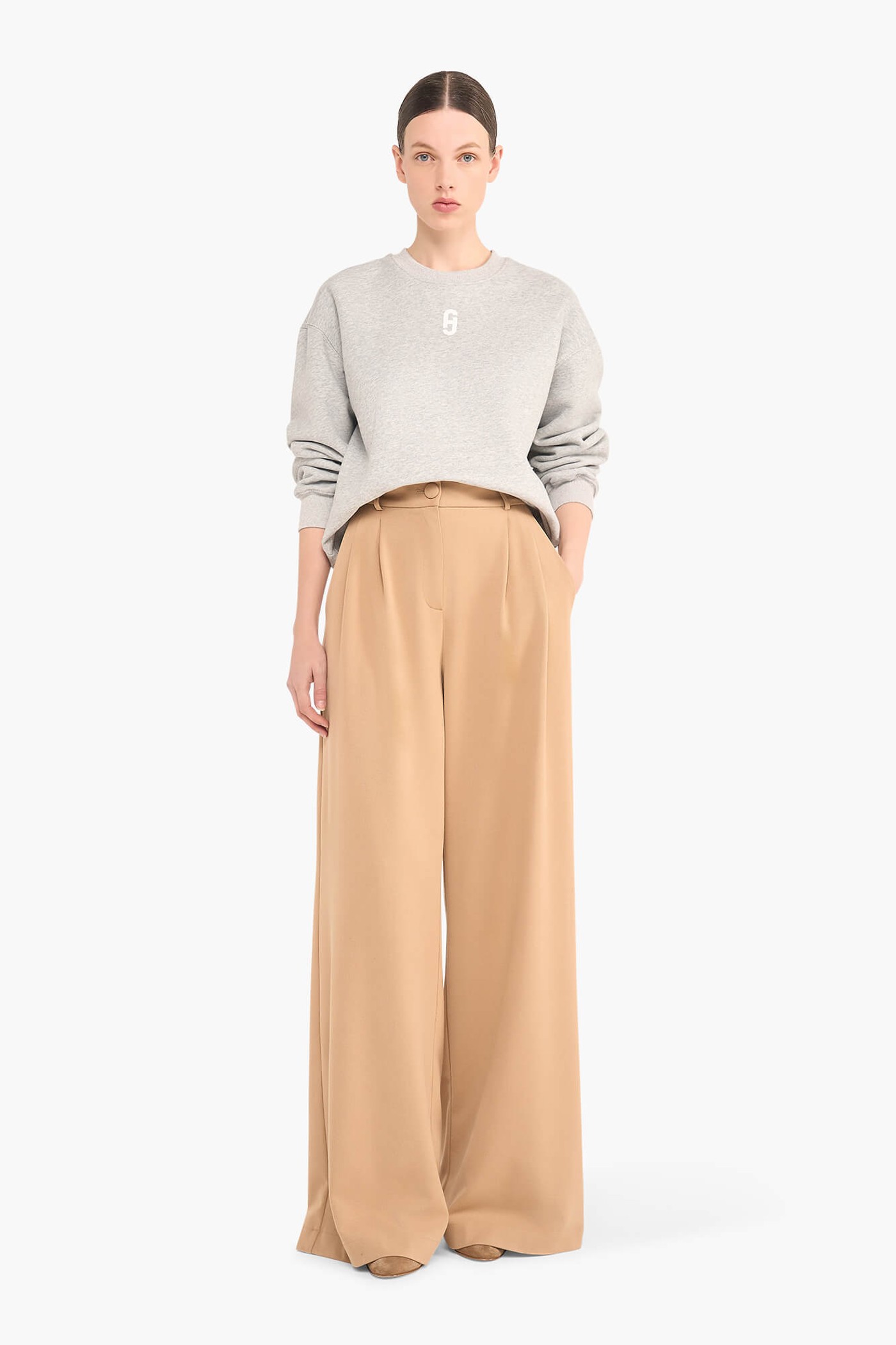 SWEATER DAMES KATOEN LOGO WIT ANDY GRIJS