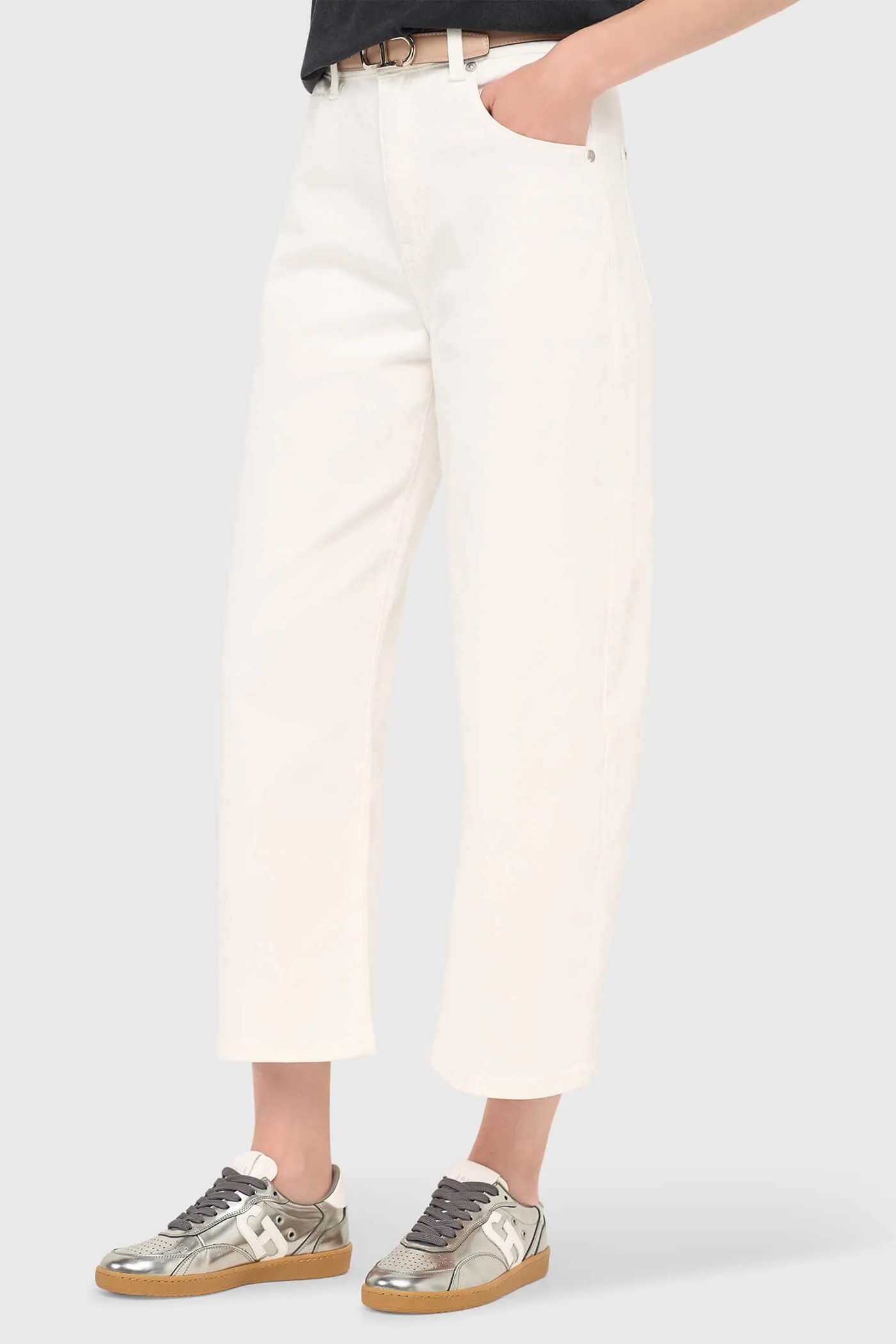 Witte Barrel Jeans Dames Mid Rise Baxter