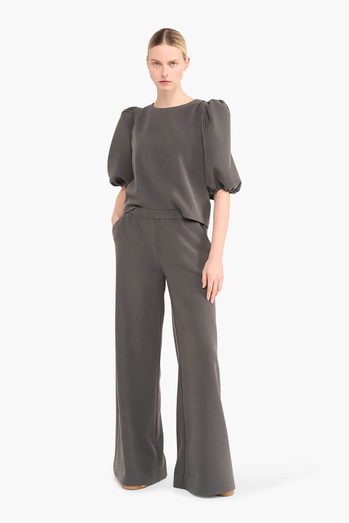 Broek Wijde Pijp Elastiek Ringo Grijs