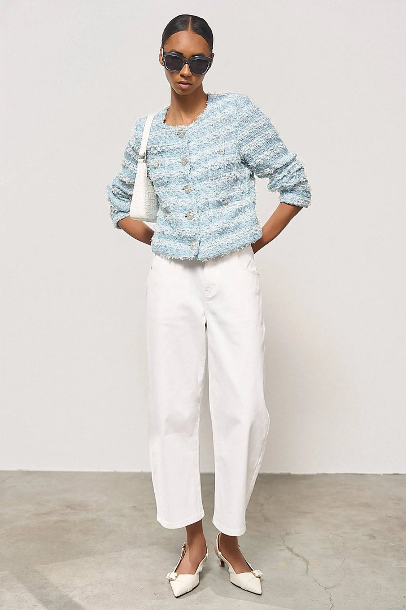 Witte Barrel Jeans Dames Mid Rise Baxter