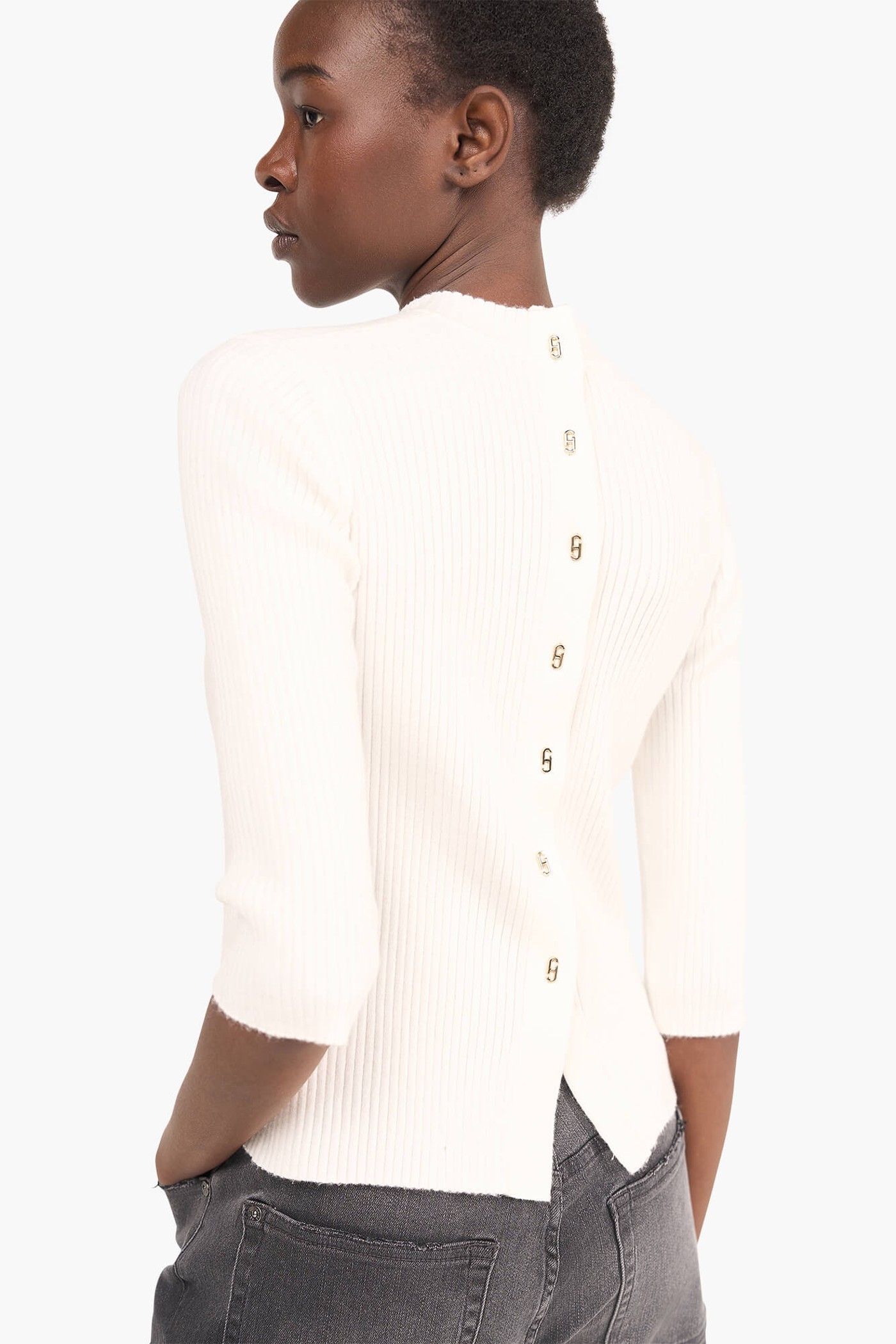 TOP GEBREID VISCOSE LOGO DRUKKER RUG ALEC OFF WHITE