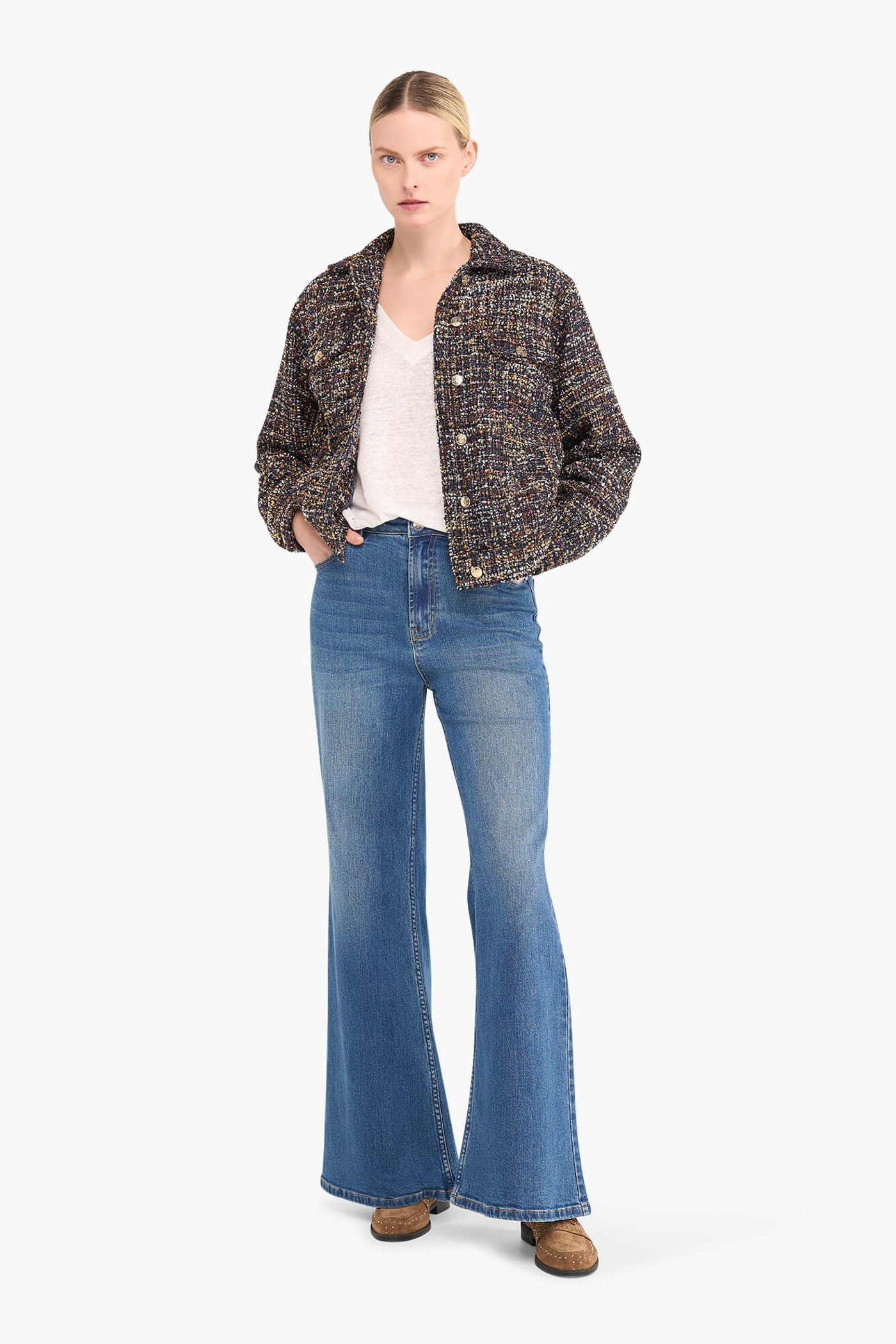 JAS DAMES KORT TWEED GREGORY BLAUW