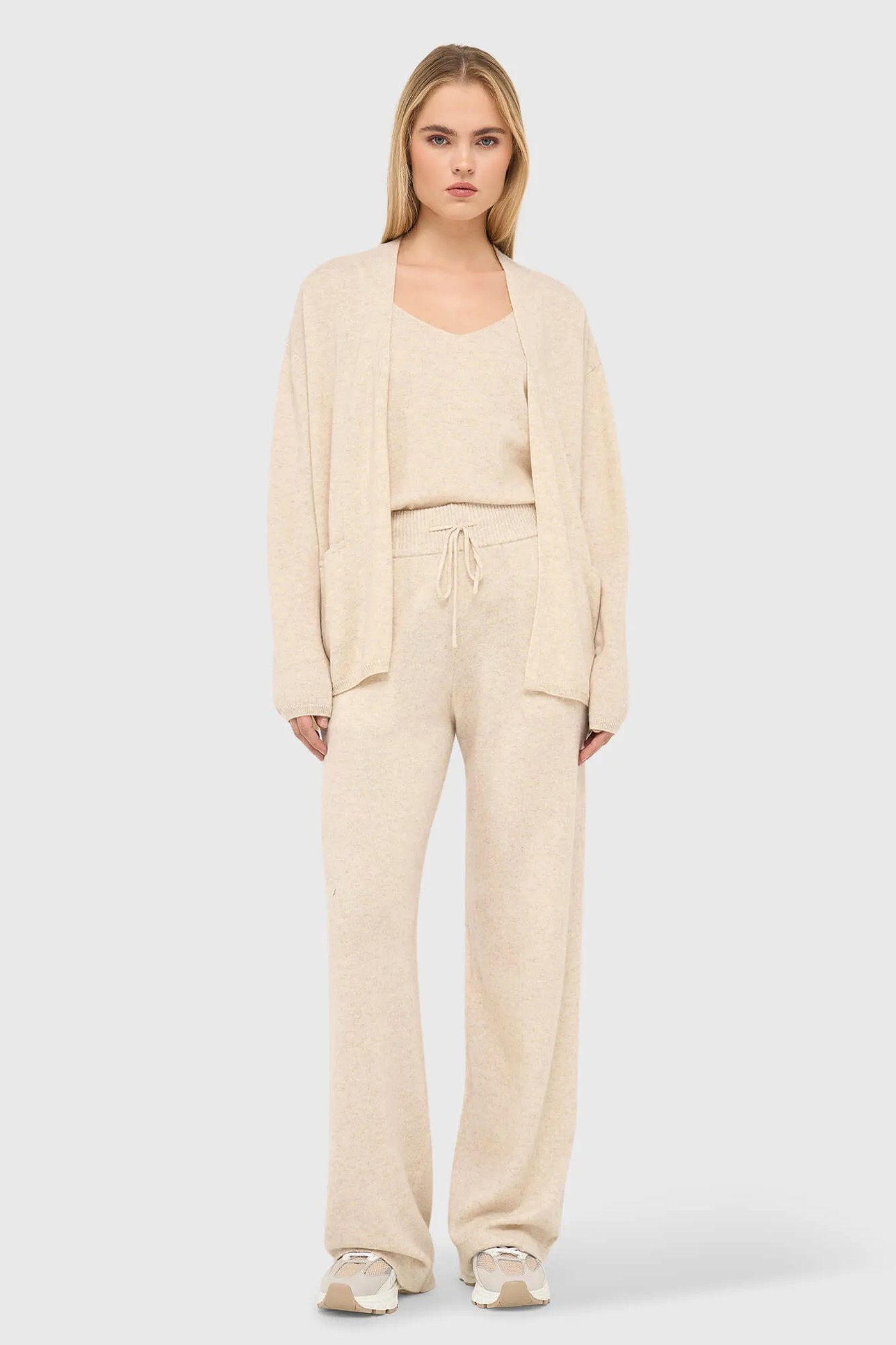 Cashmere Broek Wijde Pijp Dames Eldon Beige