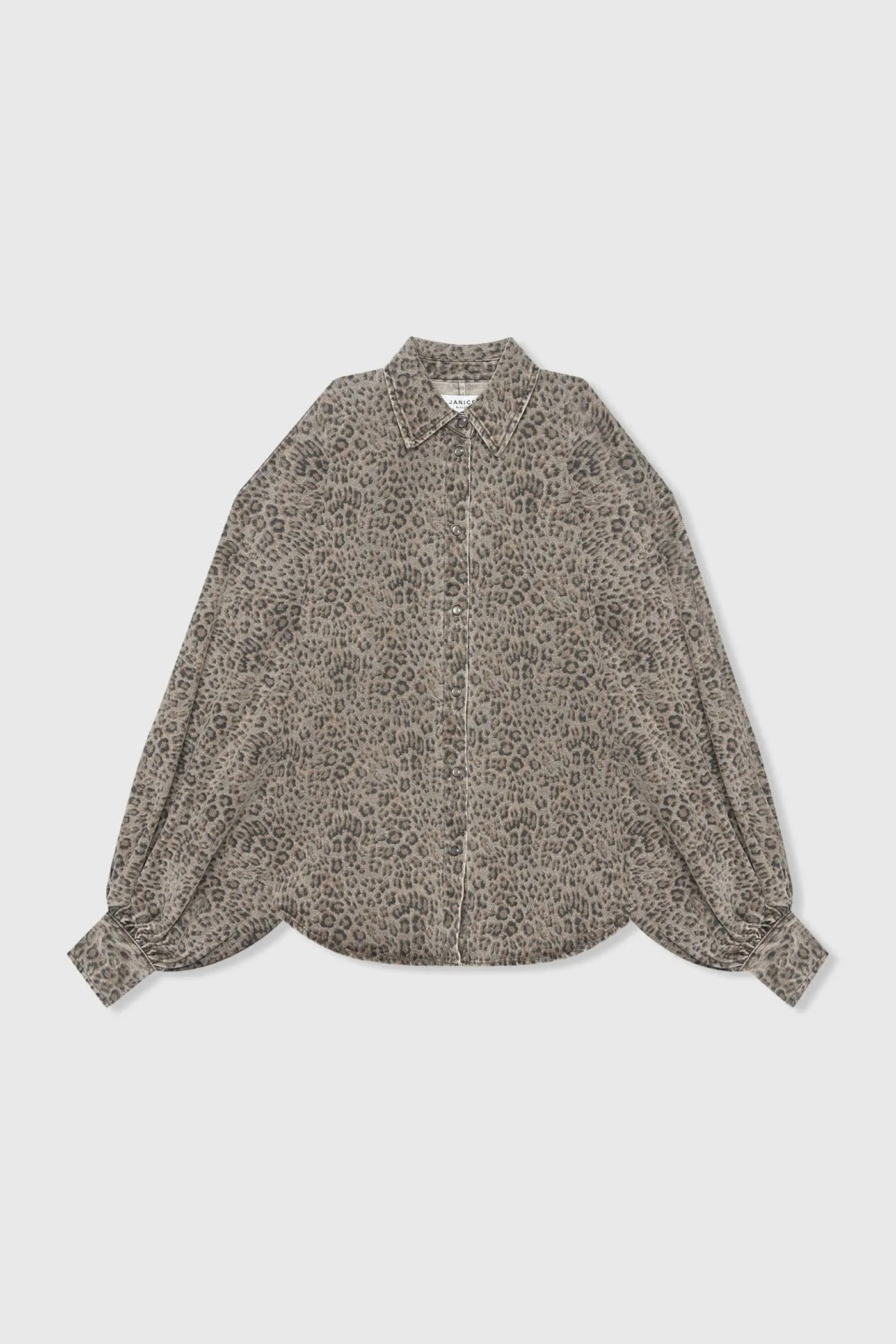 Panterprint Denim Blouse Dames Wijde Mouw Stone