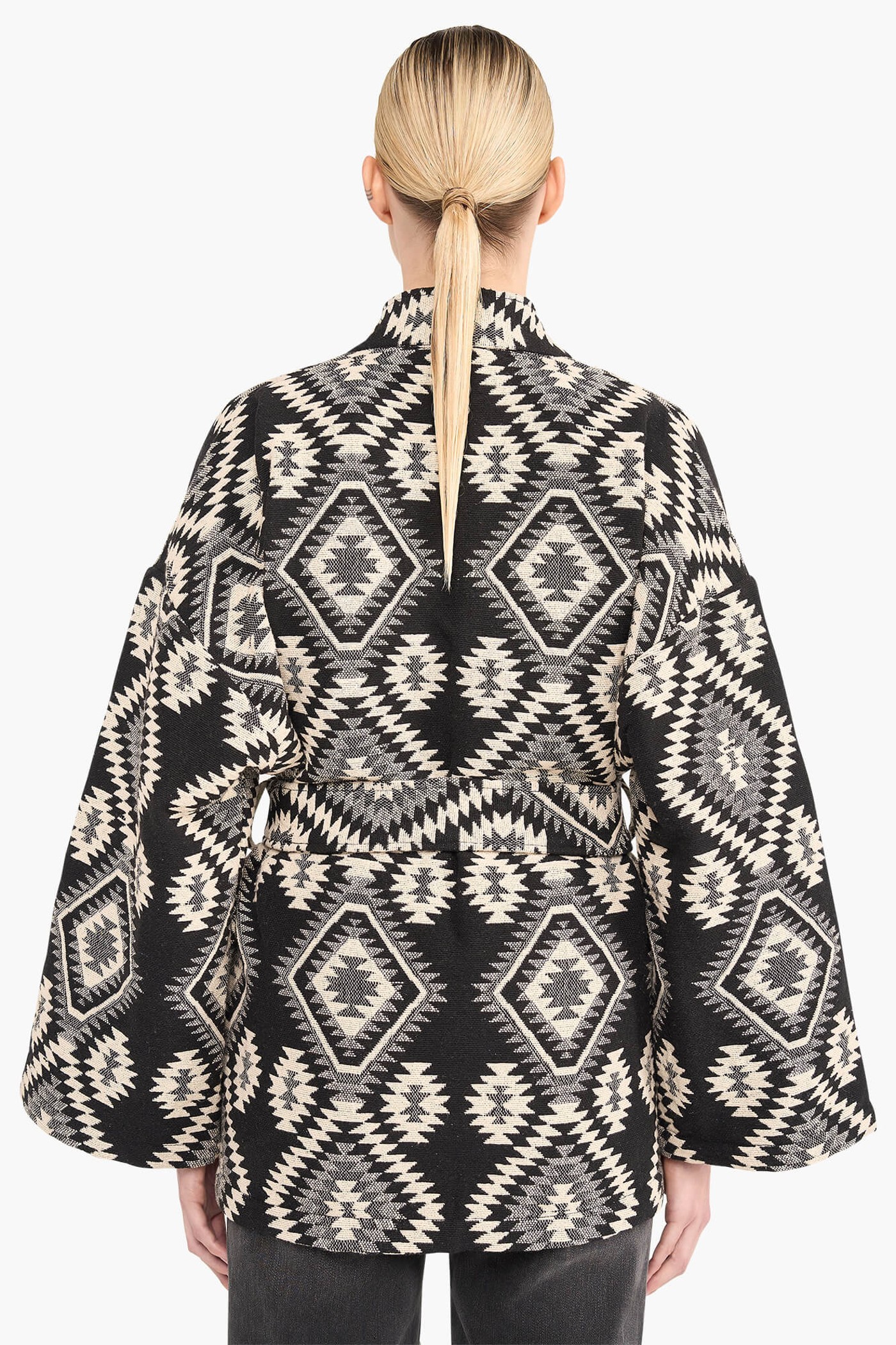 Kimono Dames Jacquard Preston Aztec Zwart