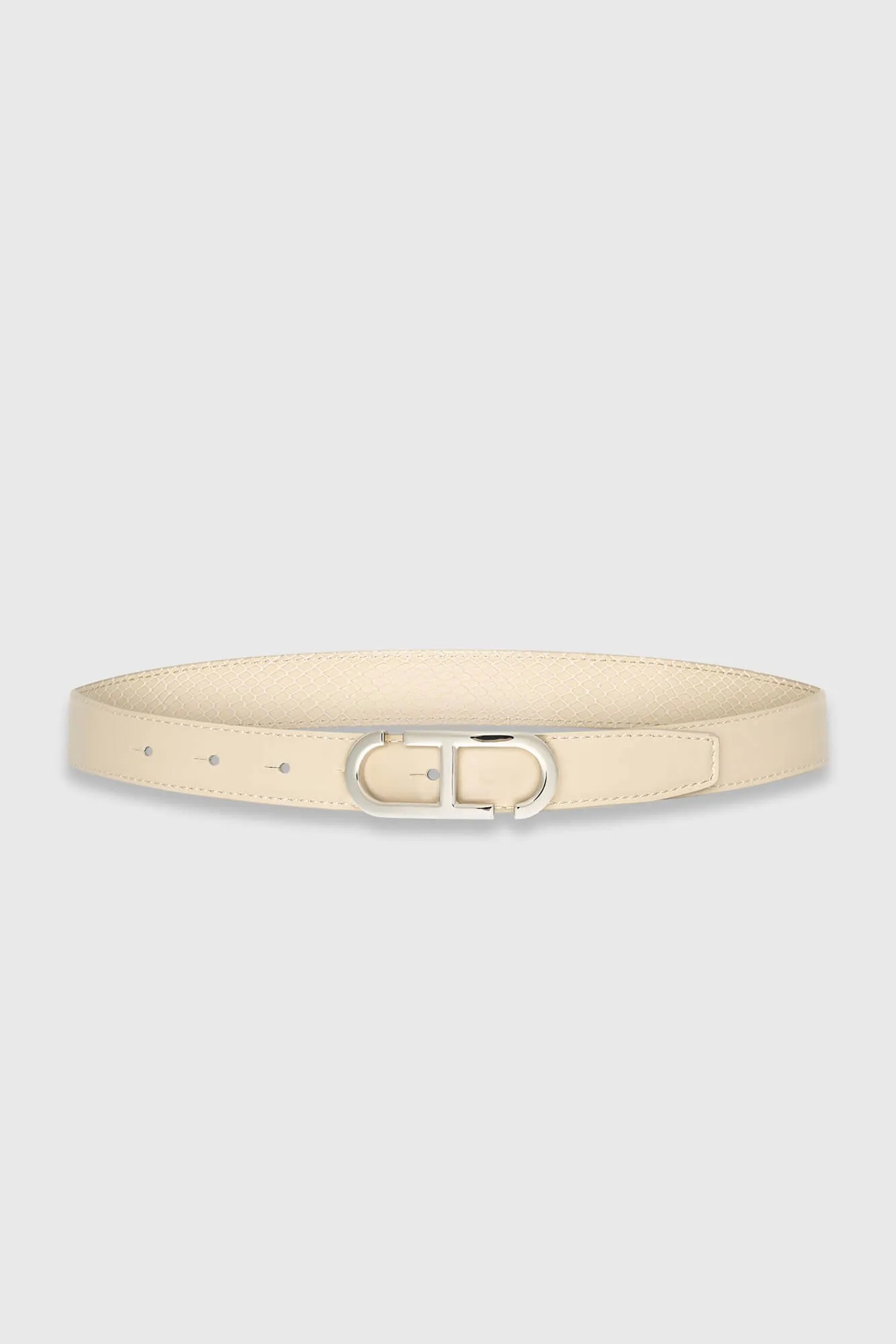 Leren Dames Riem Reversible Off White Creme Zilver Trophy Buckle