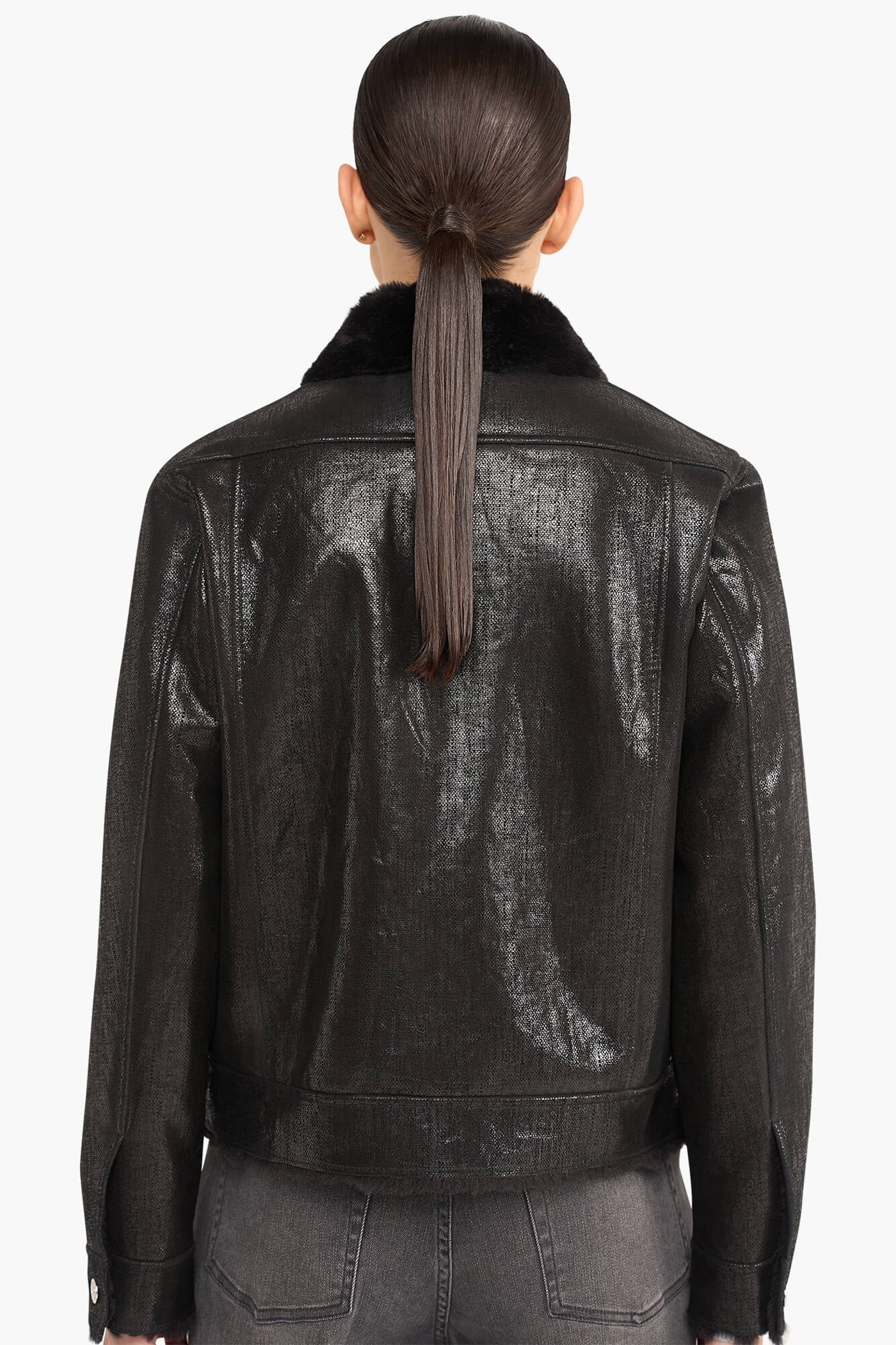 Jas Dames Kort Leer Gregory Zwart Metallic