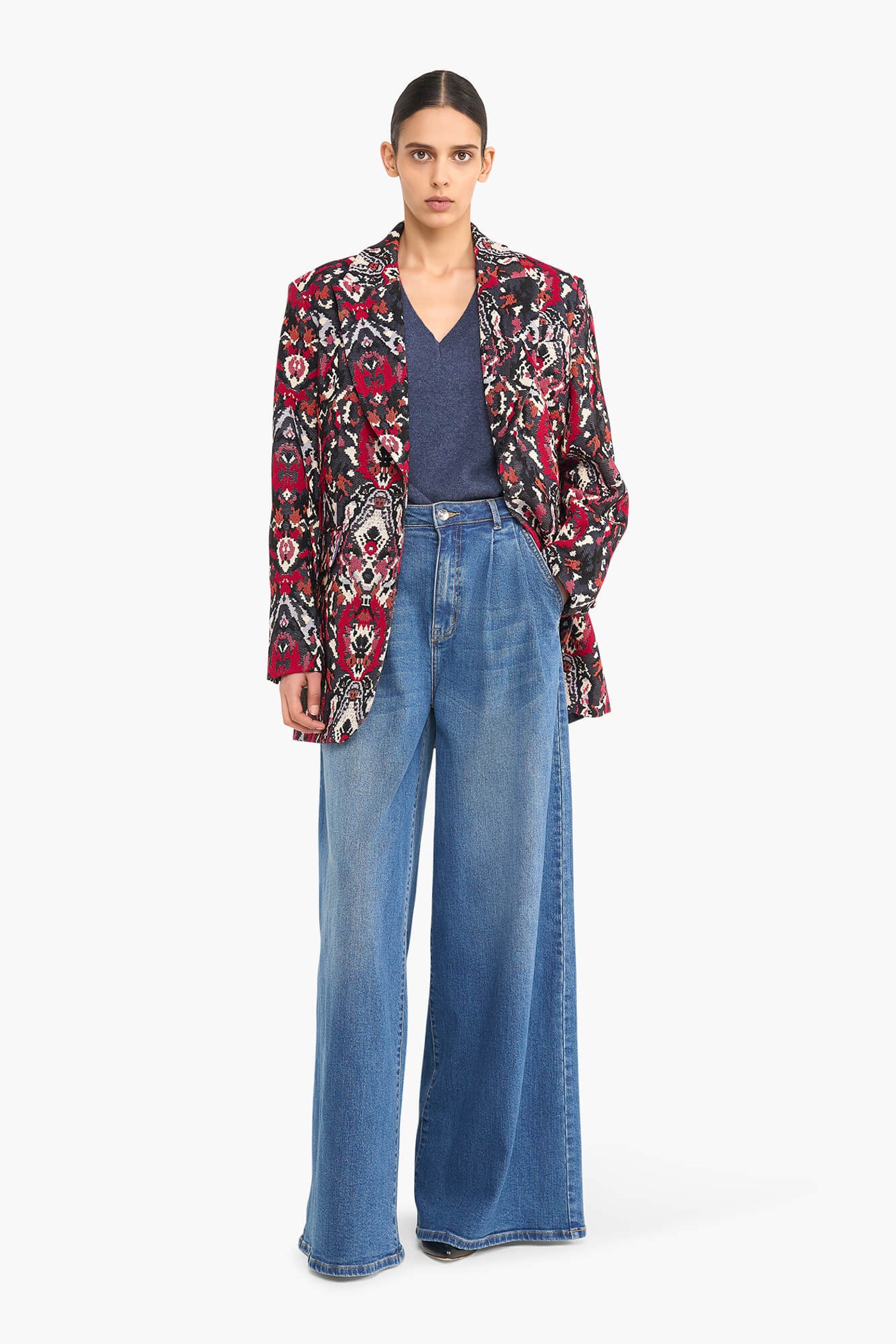 OVERSIZED BLAZER DAMES JACQUARD HANK AZTEC ROOD