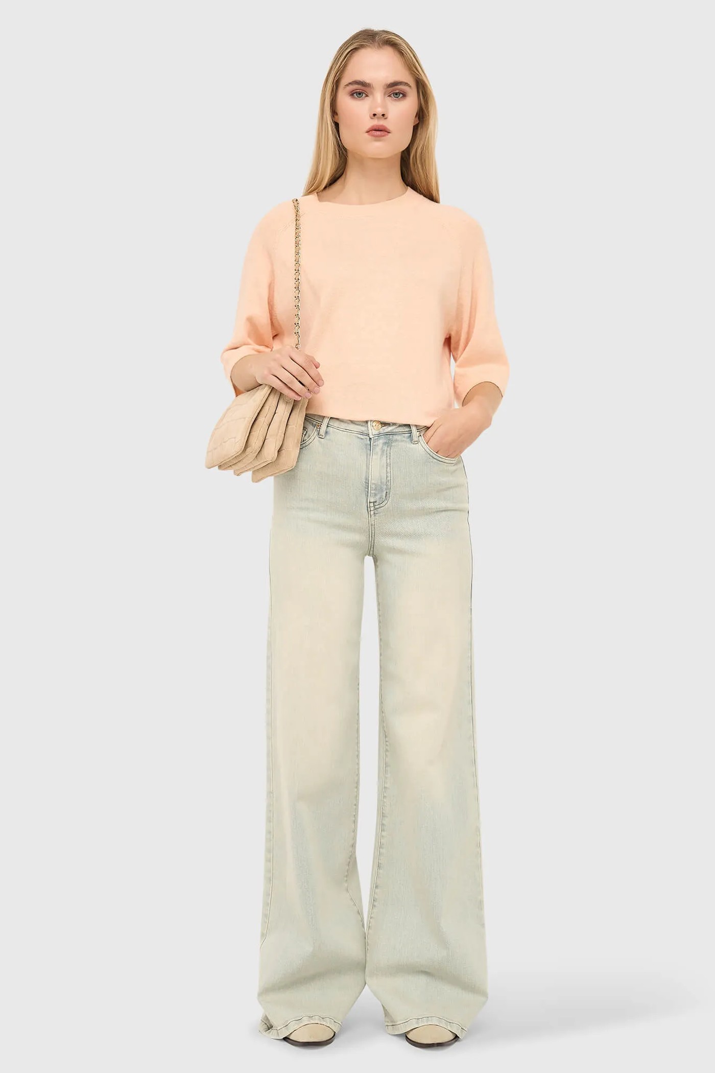 Jeans Dames Wijde Pijp Stretch Mid Rise Stretch Cash Blauw 004