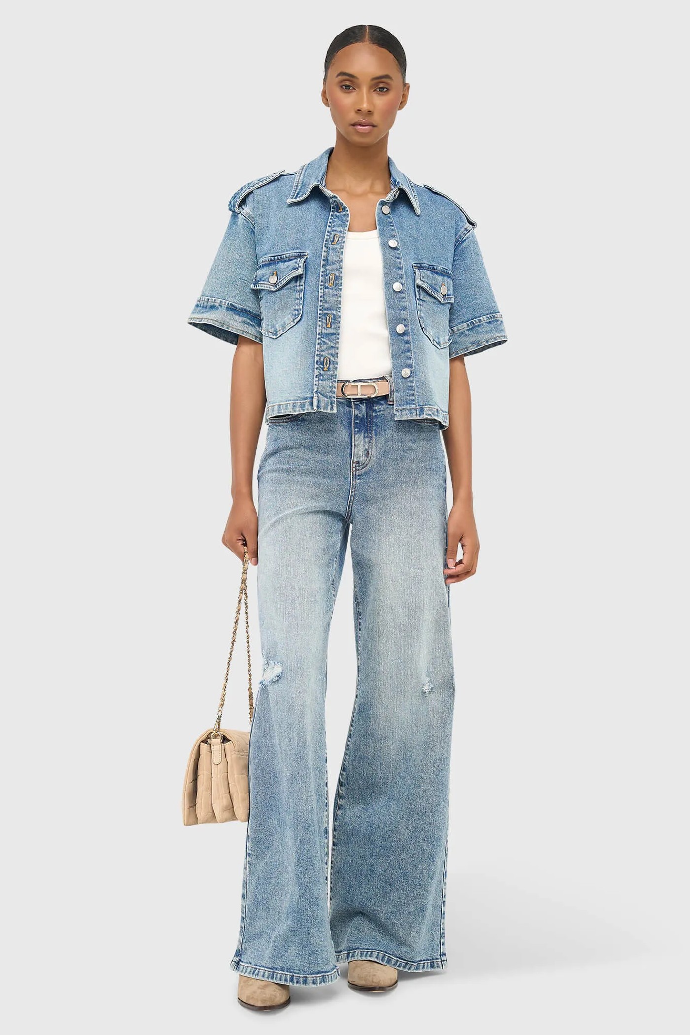 Denim Blouse Dames Spike Blauw 786