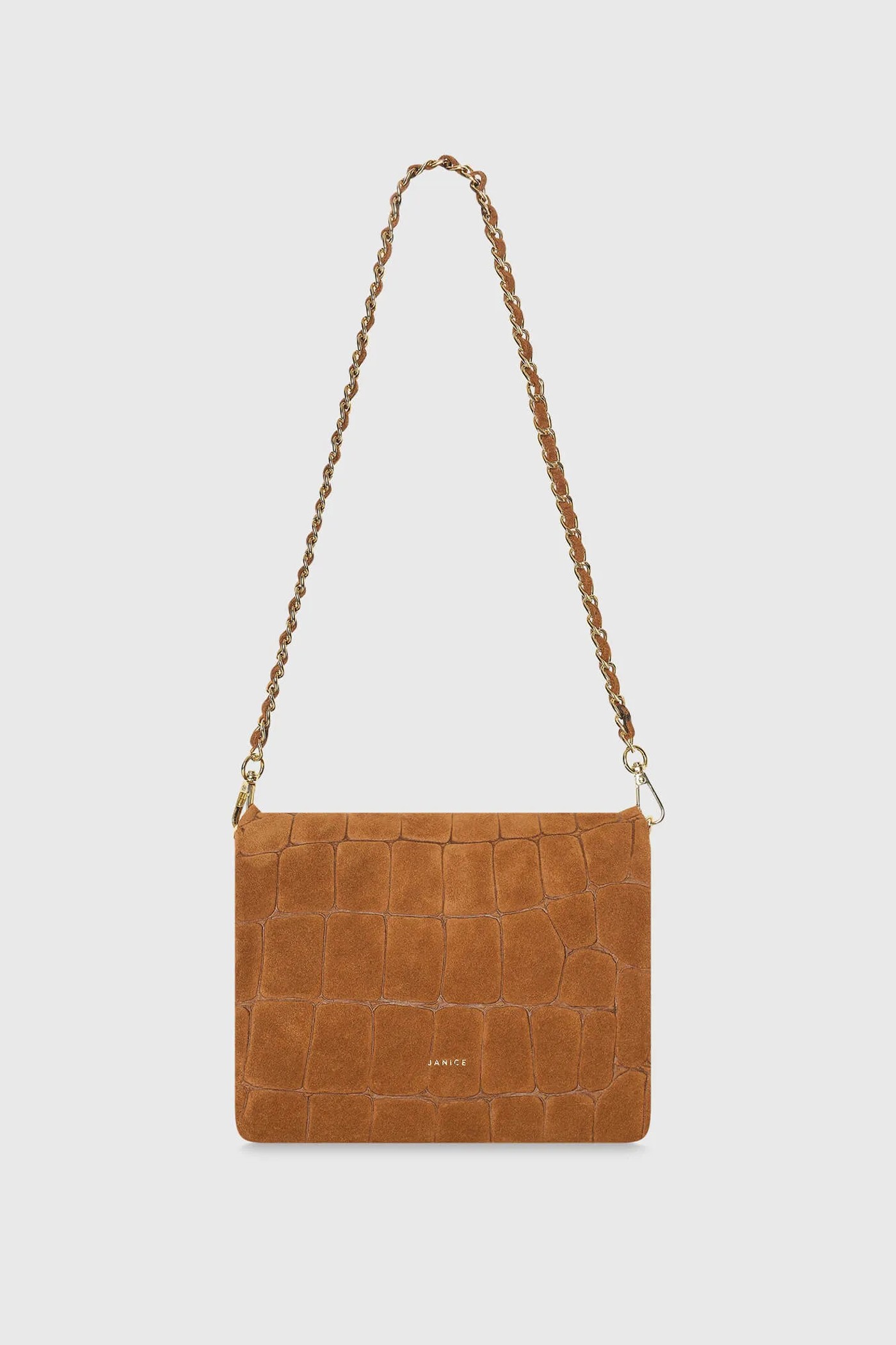 Leren Suede Schoudertas Tas Camel Croco Skylar