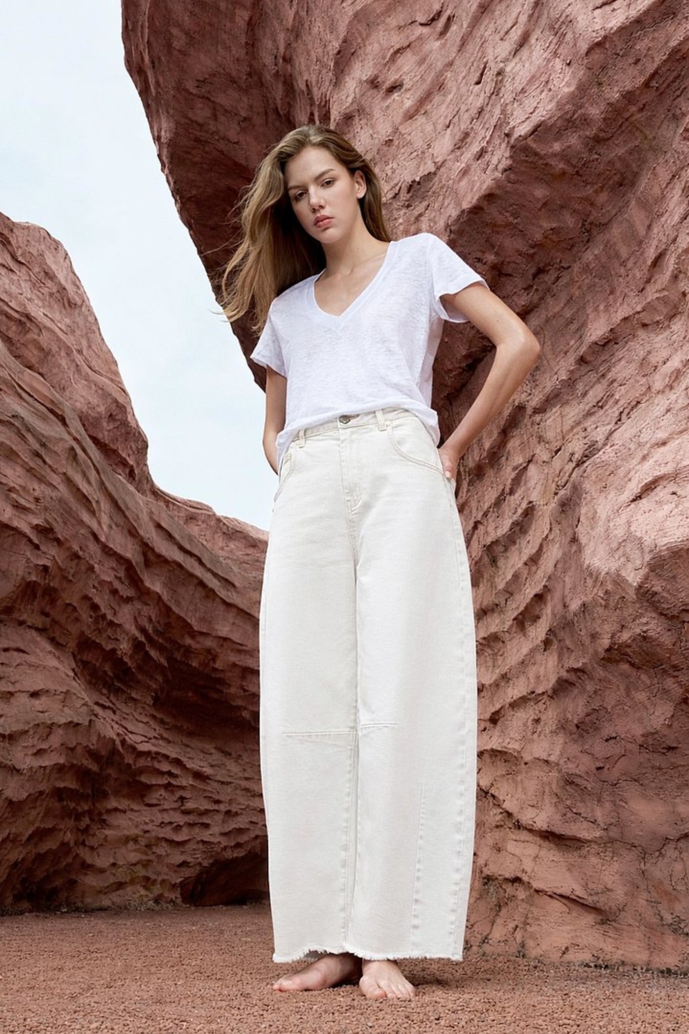 Barrel Jeans Dames Midrise Wit 183 Billy