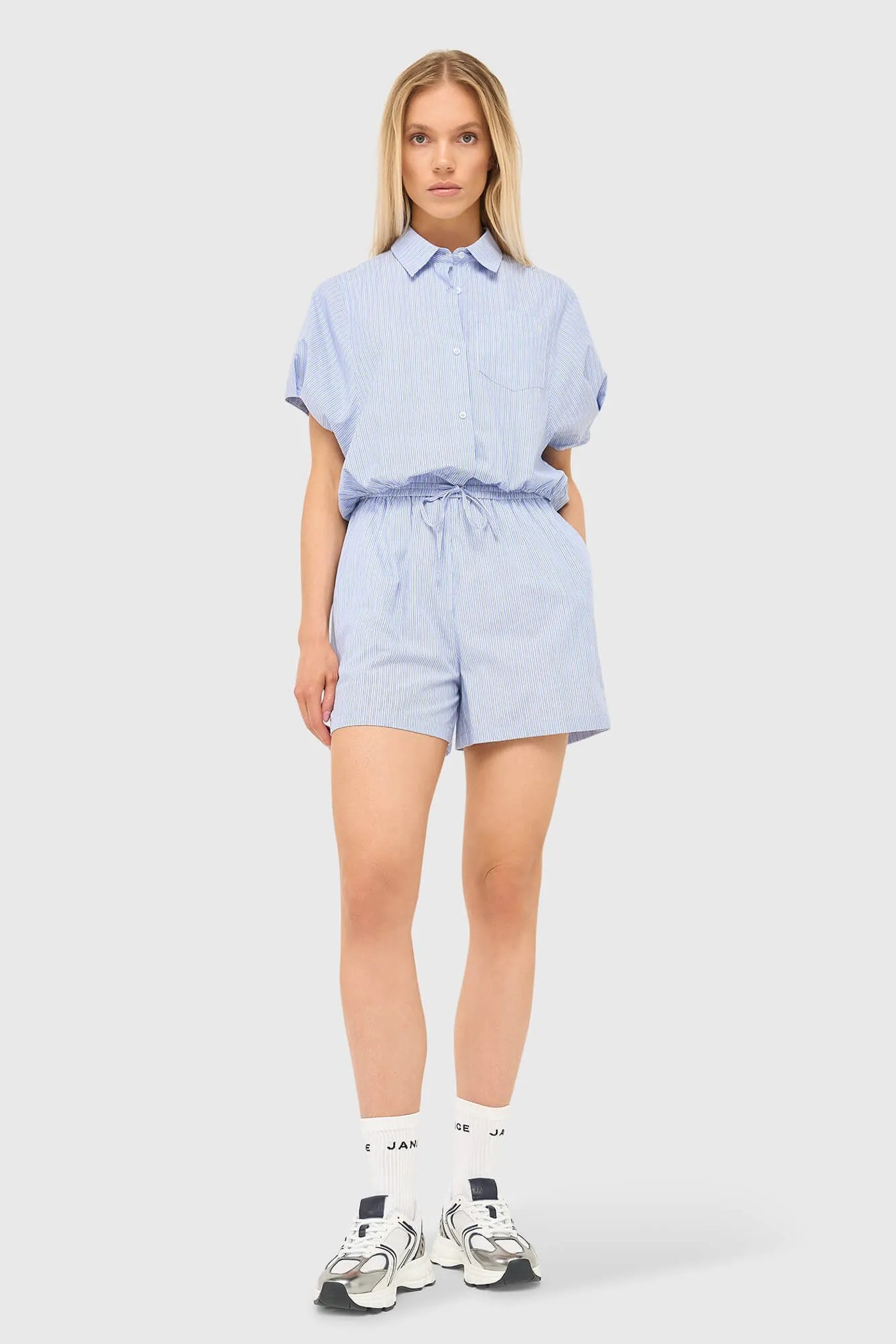 Kort Gestreept Katoenen Broekje Shorts Ronan Blauw