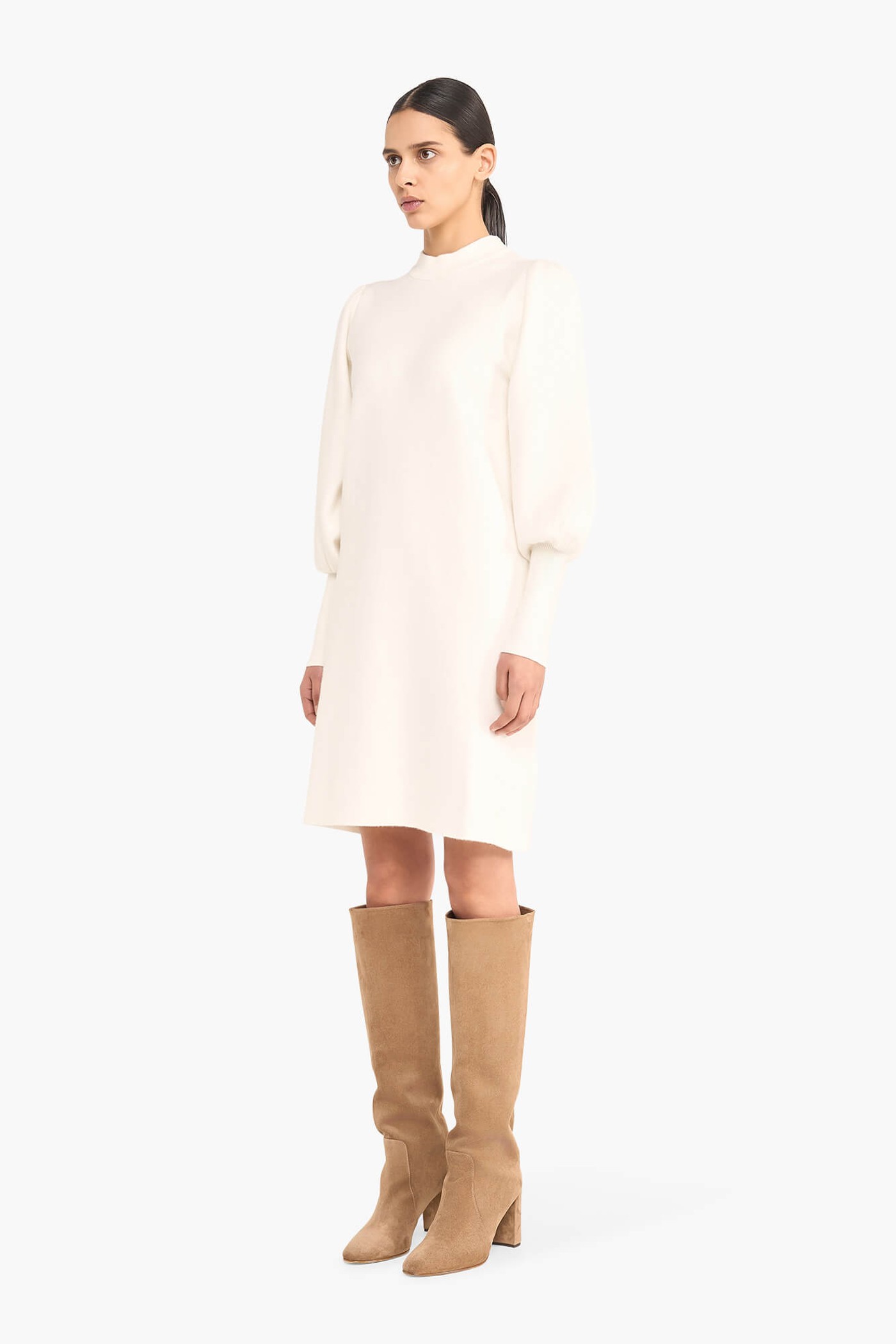Jurk Gebreid Pof Mouw Viscose Clay Off White