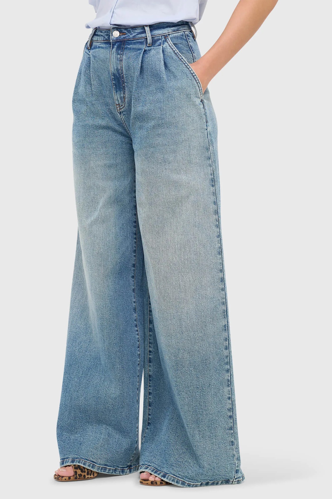 Wide Leg Jeans Stretch High Rise Stretch Dollar Blauw 379