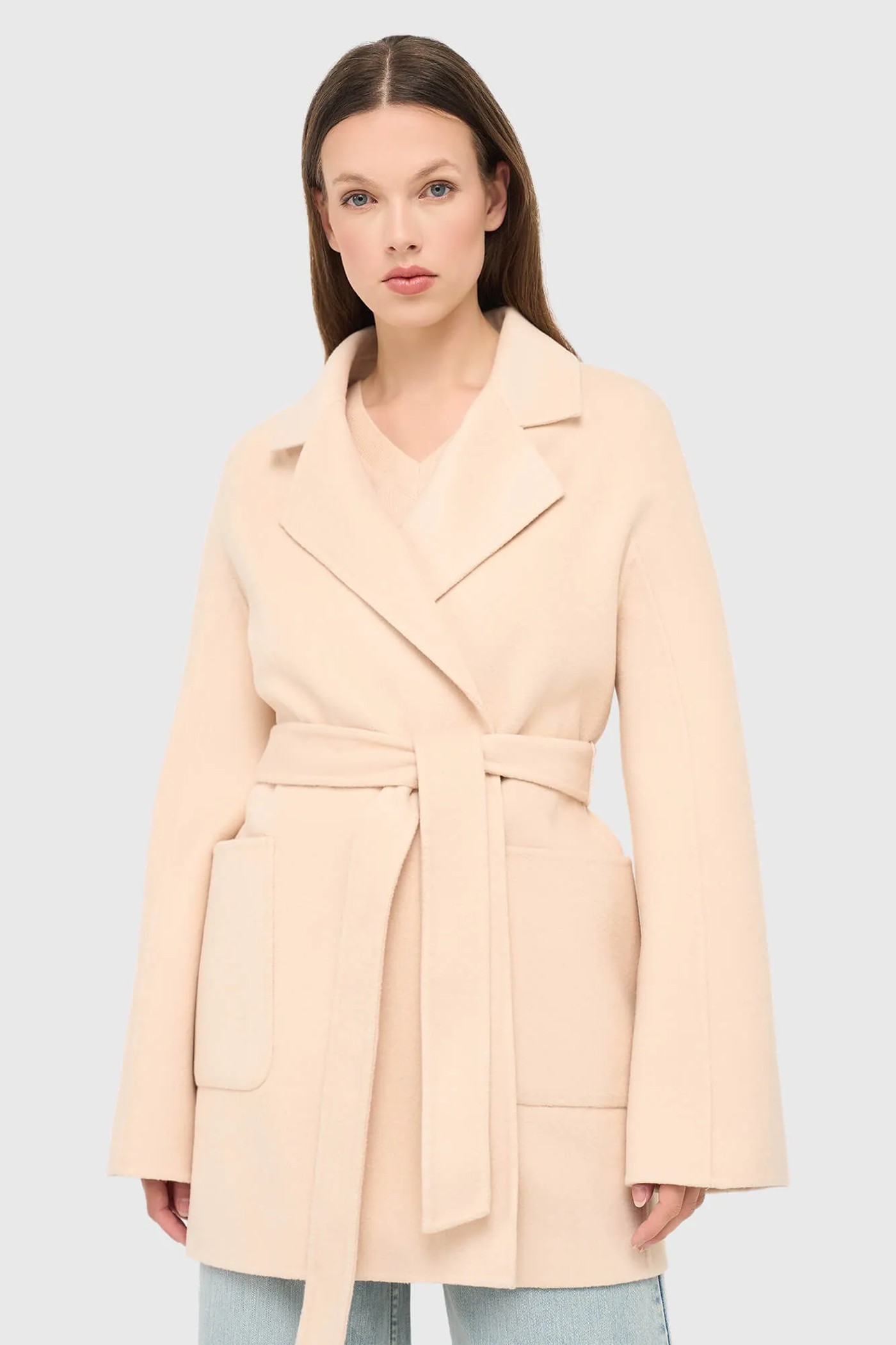 Cashmere Dames Jas Double Face Calvin Peach