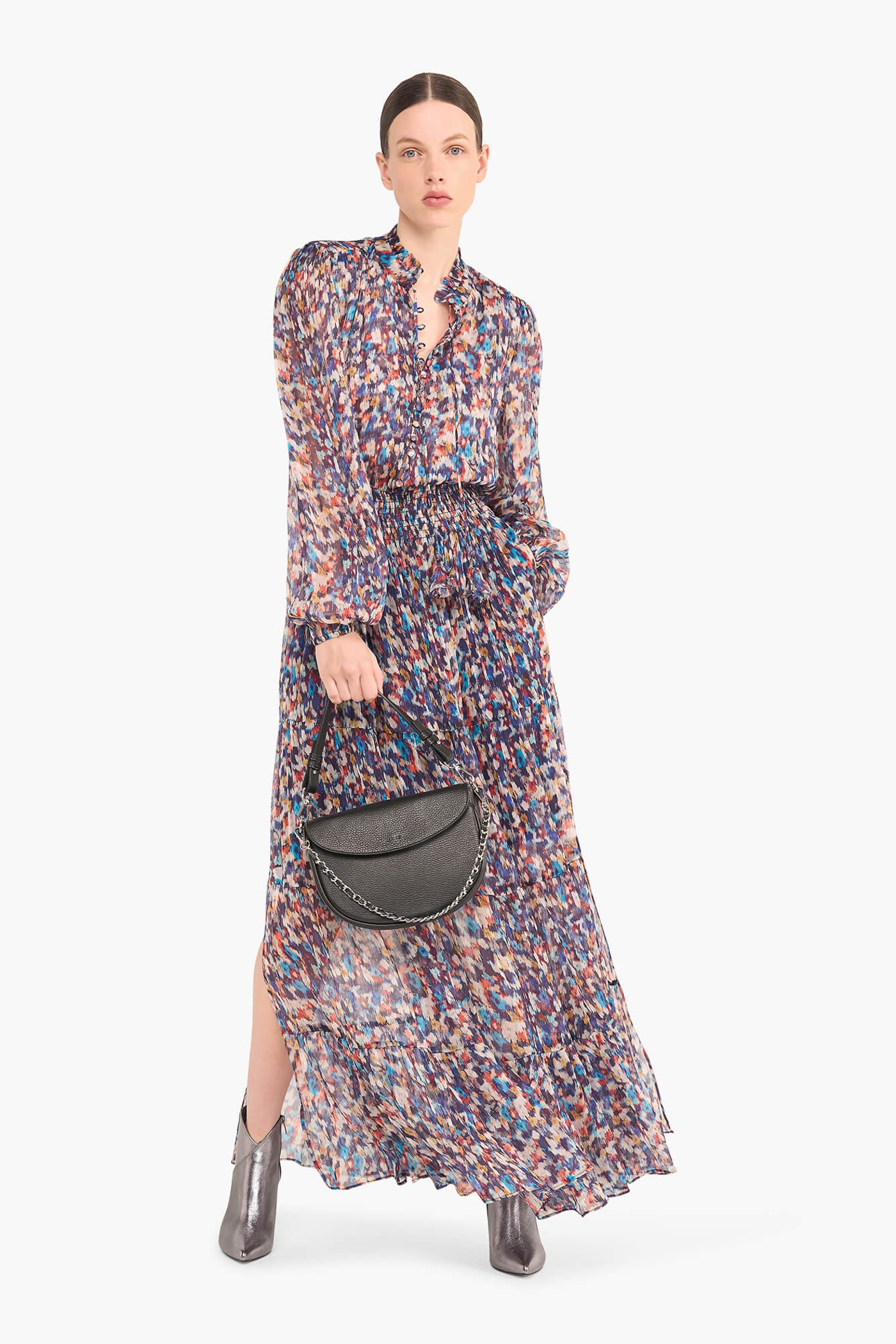 JURK LANG PRINT ELASTIEK WALTER BLAUW