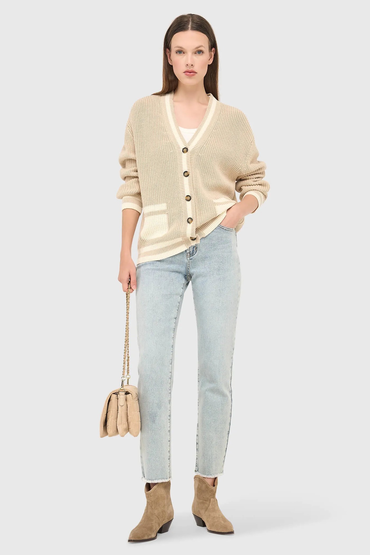 Katoenen Vest Knopen Dames Mars Beige