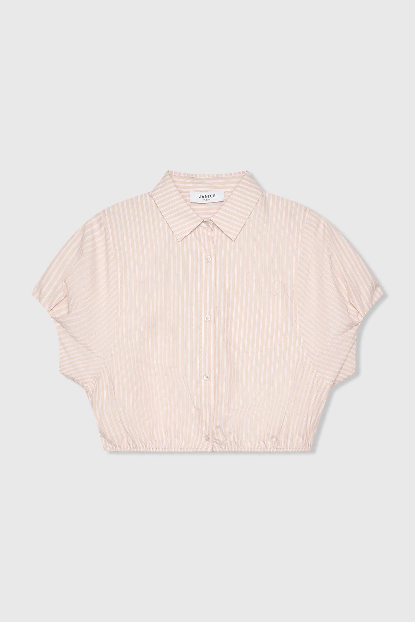 Katoenen Dames Blouse Korte Mouw Gestreept Cross Beige